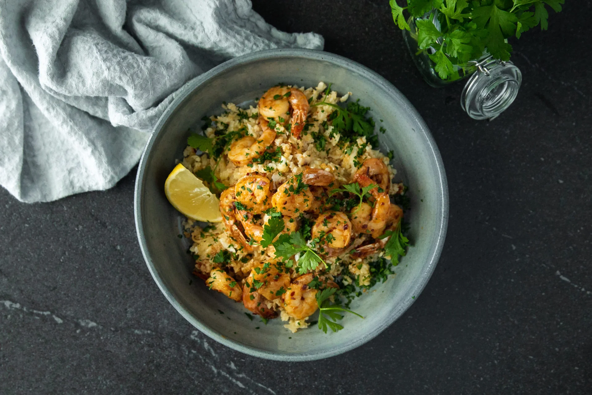 Garlic Shrimp with Cauliflower Rice