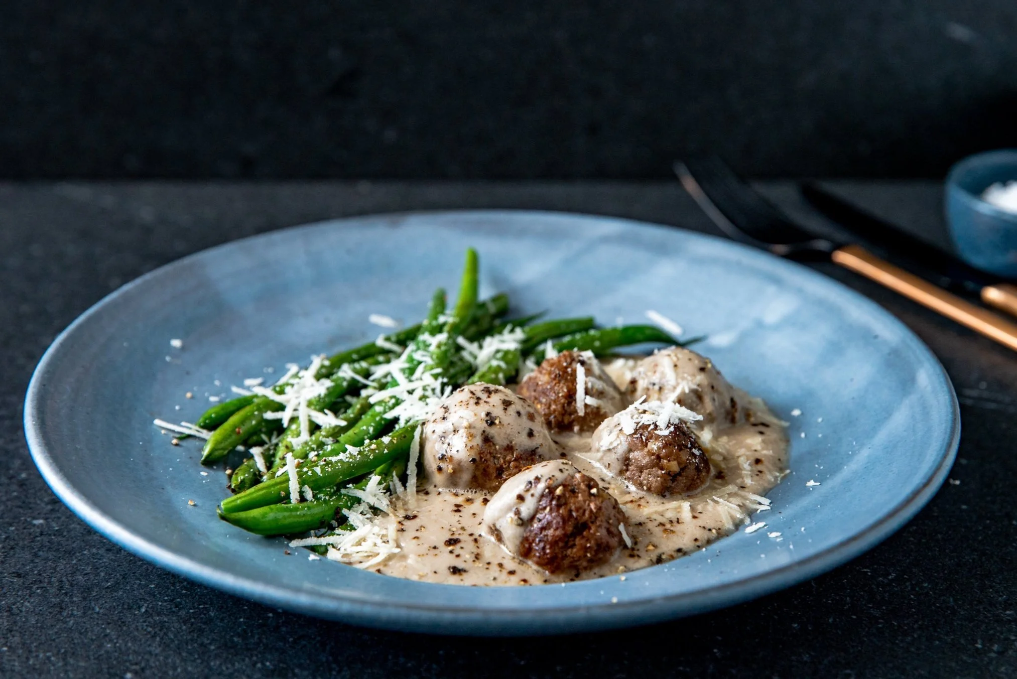 Meatballs &amp; Mushroom Gravy with Green Beans