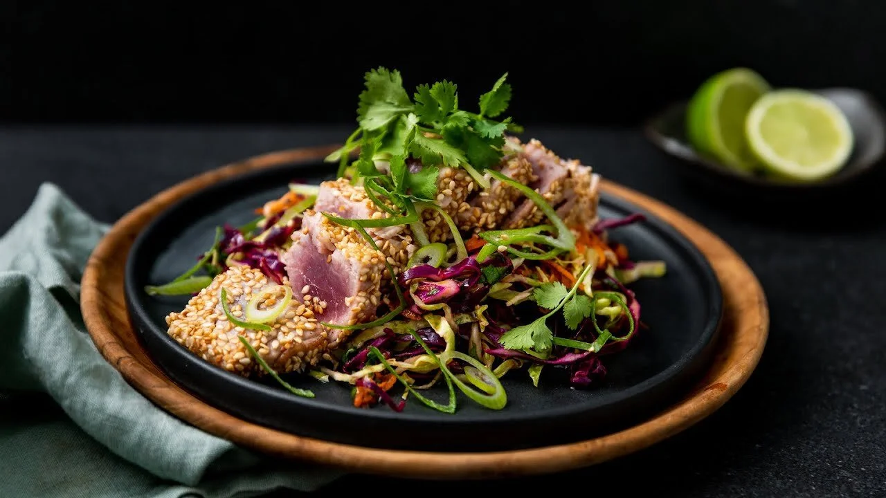 Sesame Tuna Steak With Cabbage Slaw