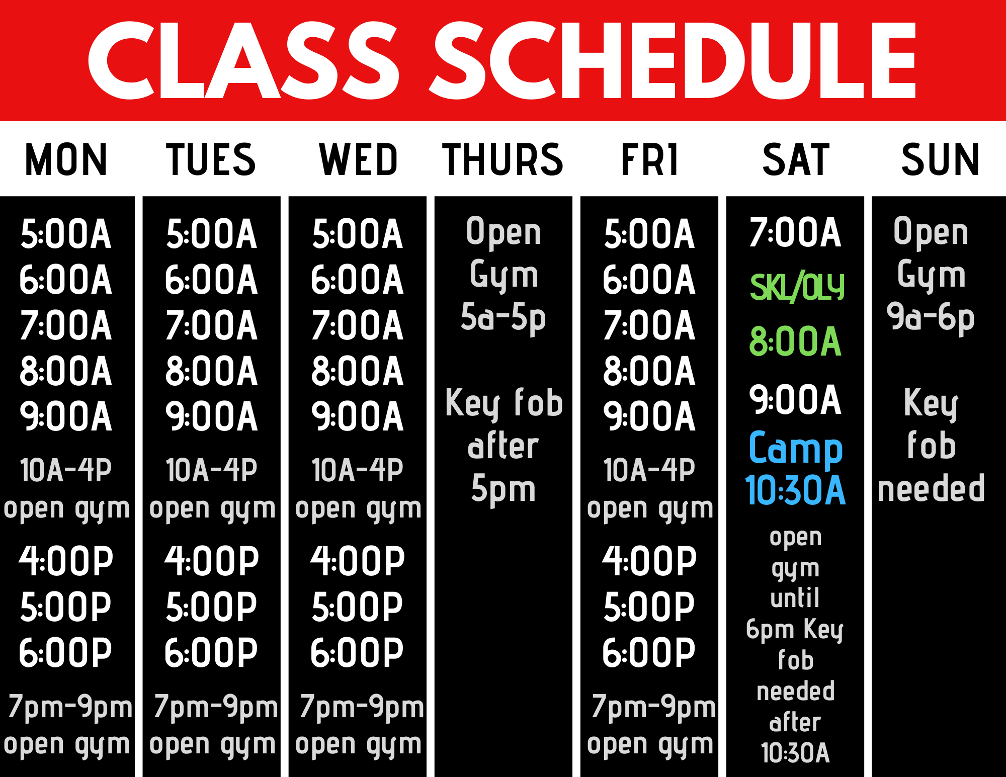 Saturday Schedule Update