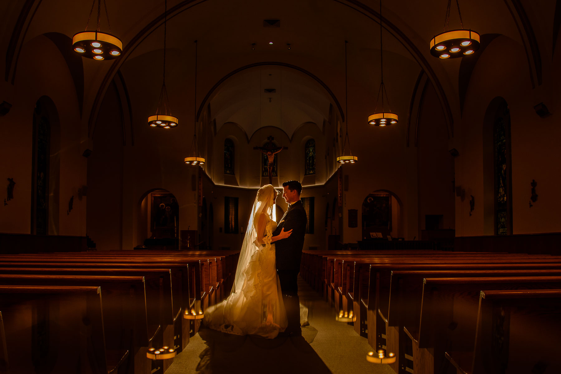 The Legacy Castle Wedding bride and groom portrait at church