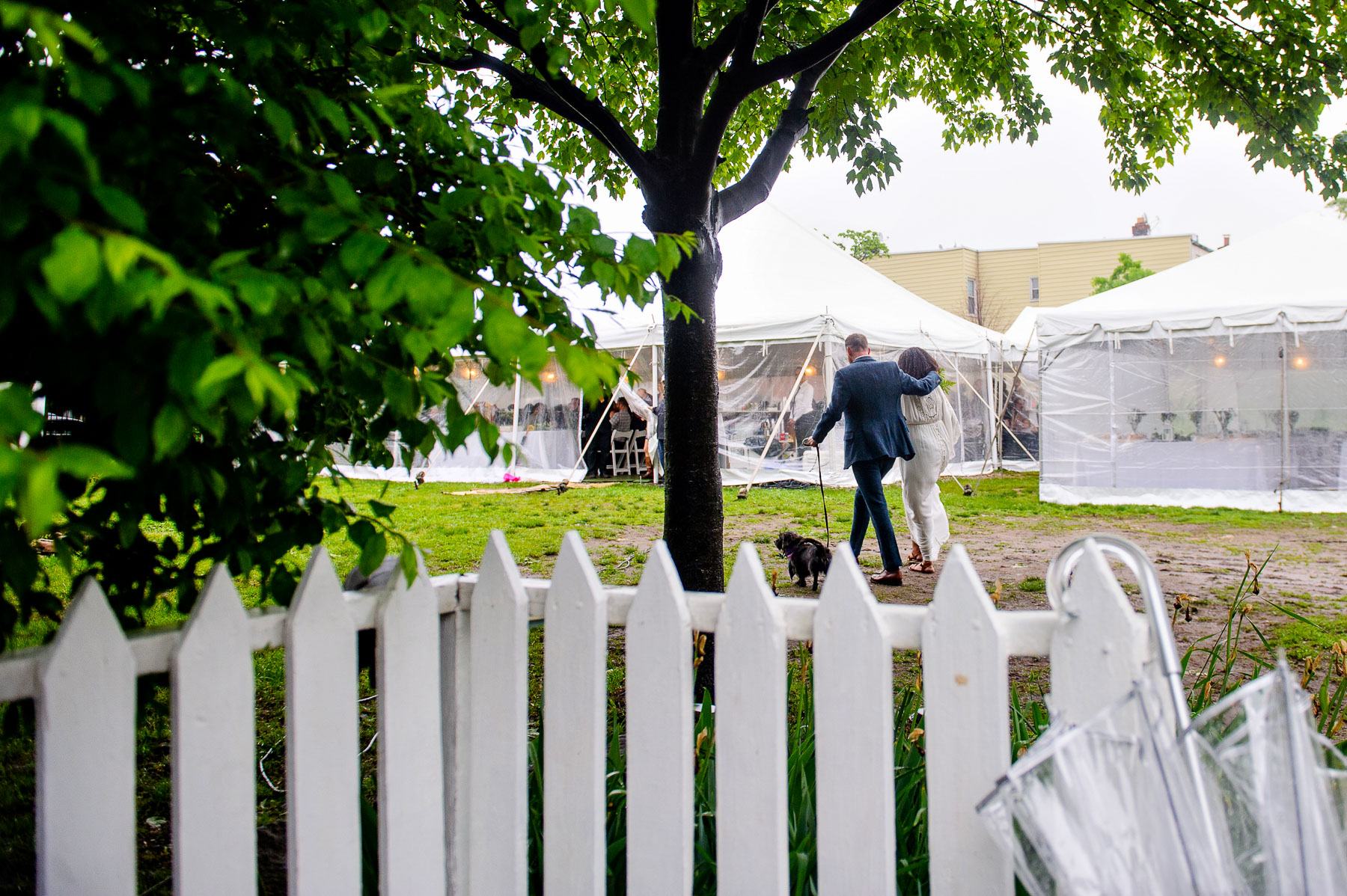 Onderdonk House Wedding bride and groom walk to the ceremony