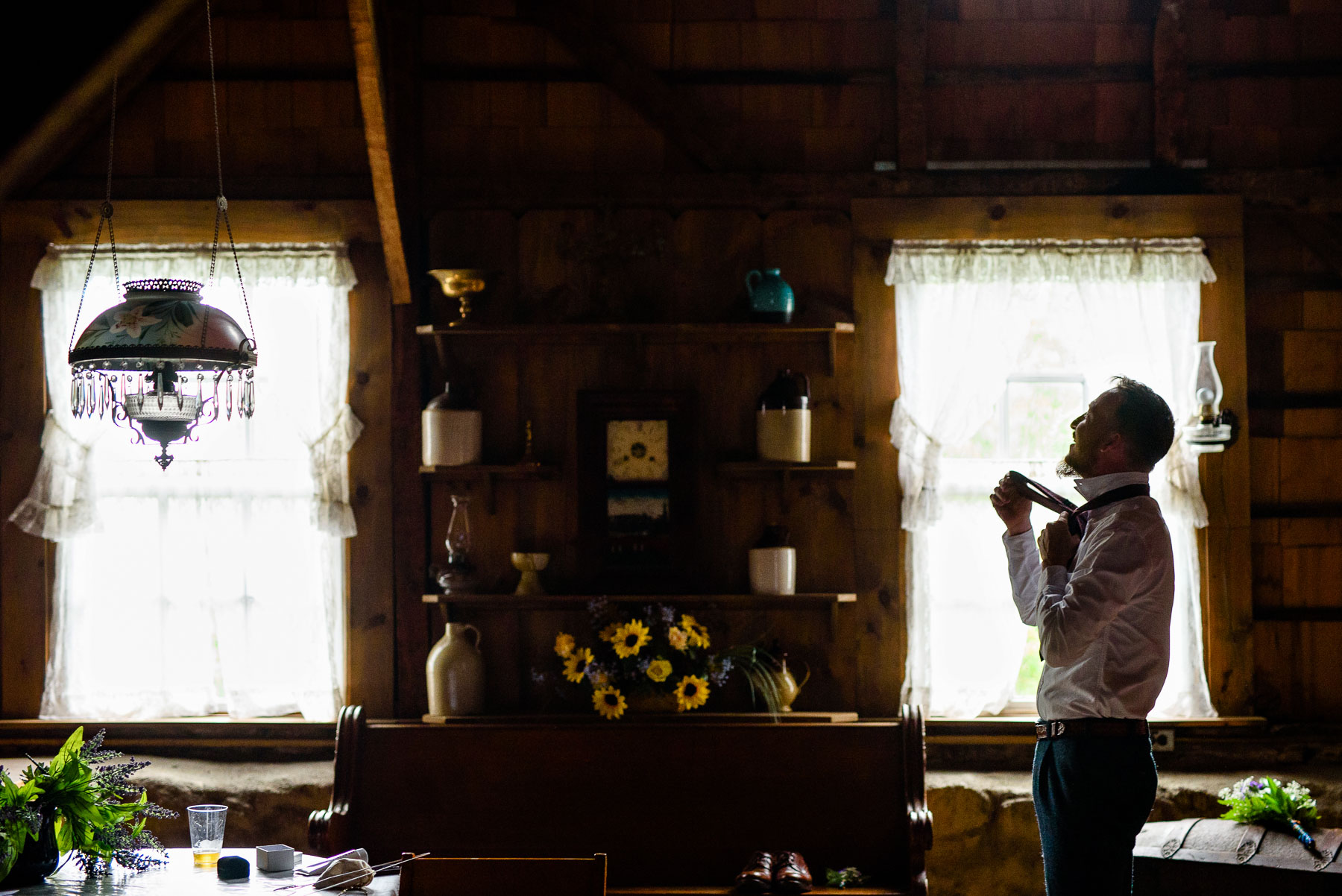 Onderdonk House Wedding groom gets ready