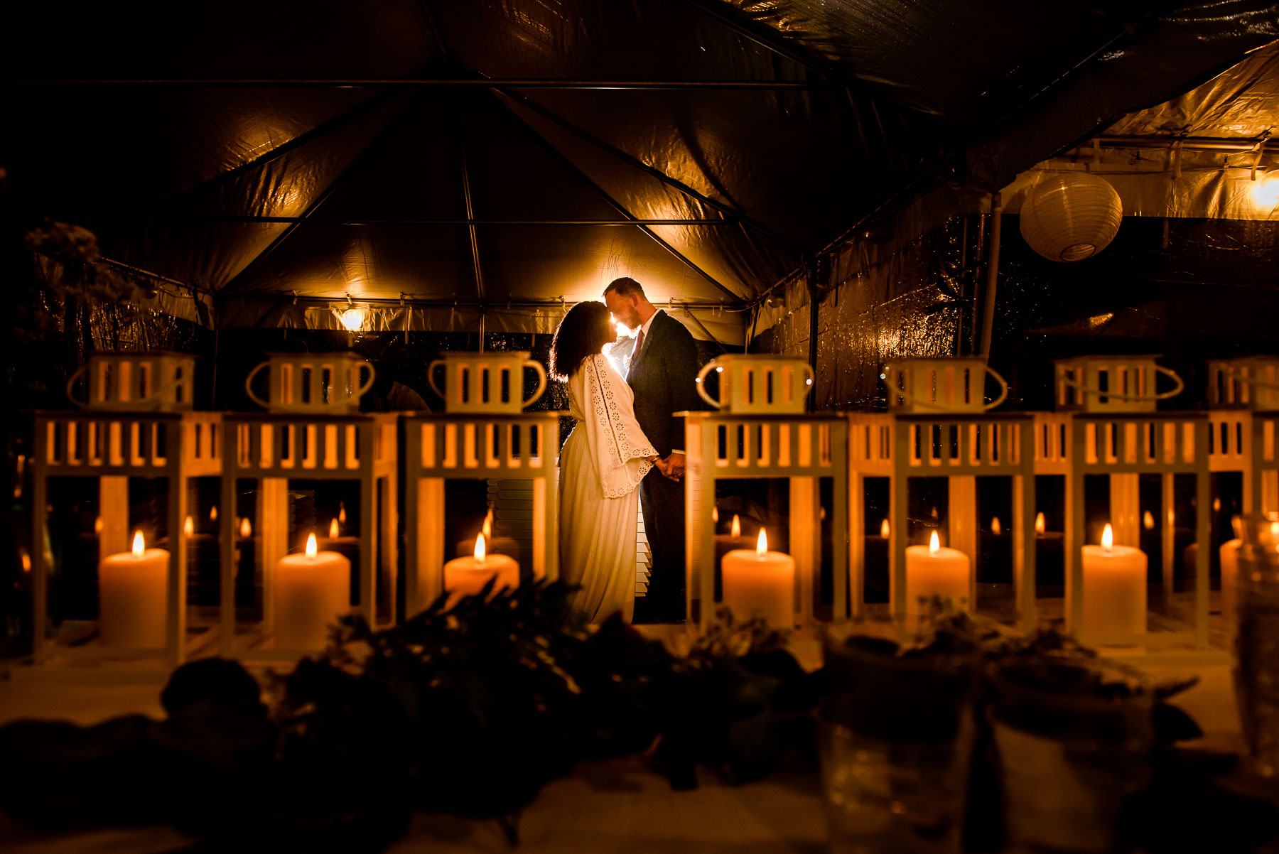Onderdonk House Wedding inside tent candle portrait