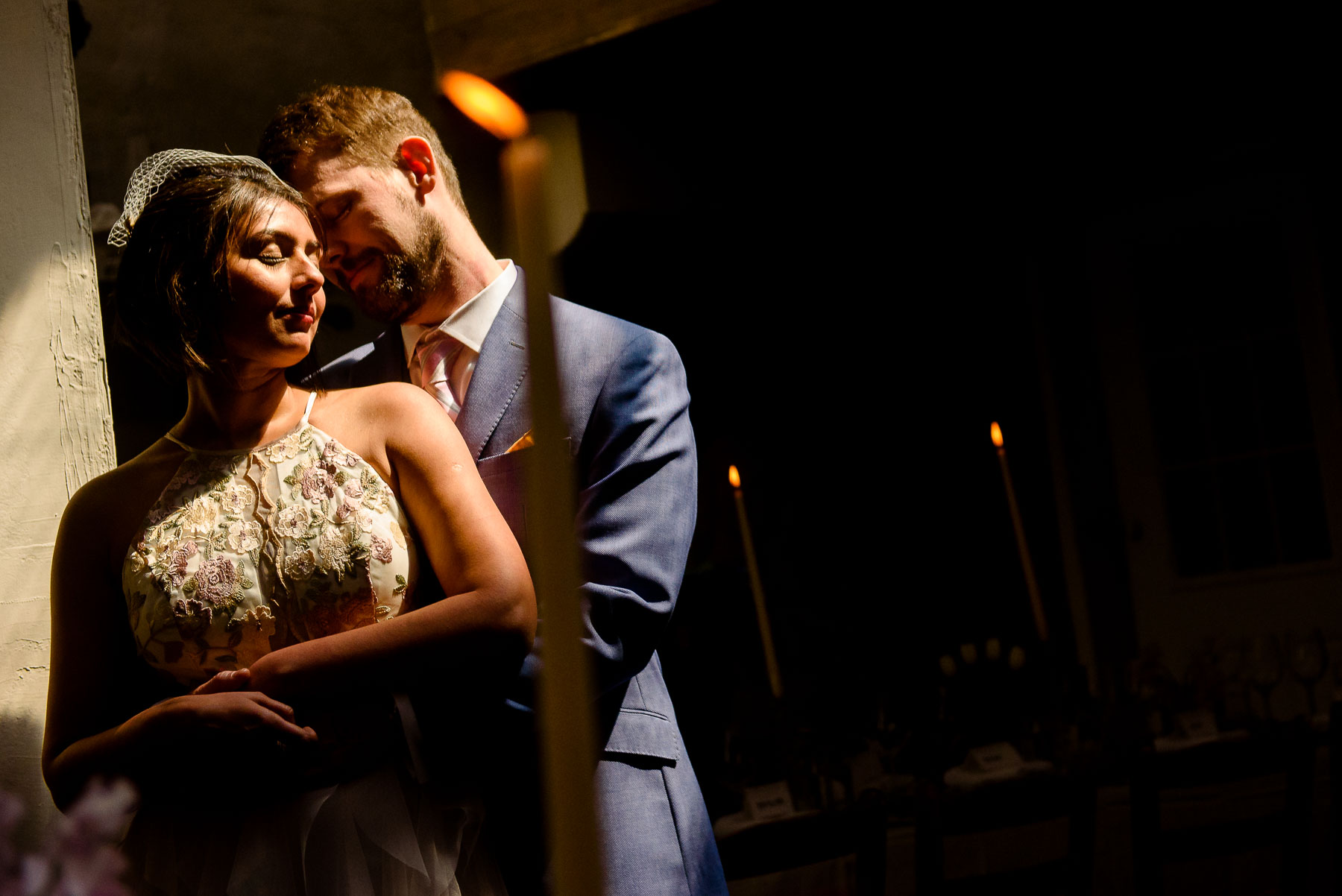 Palma Restaurant NYC Wedding bride and groom candle portrait 