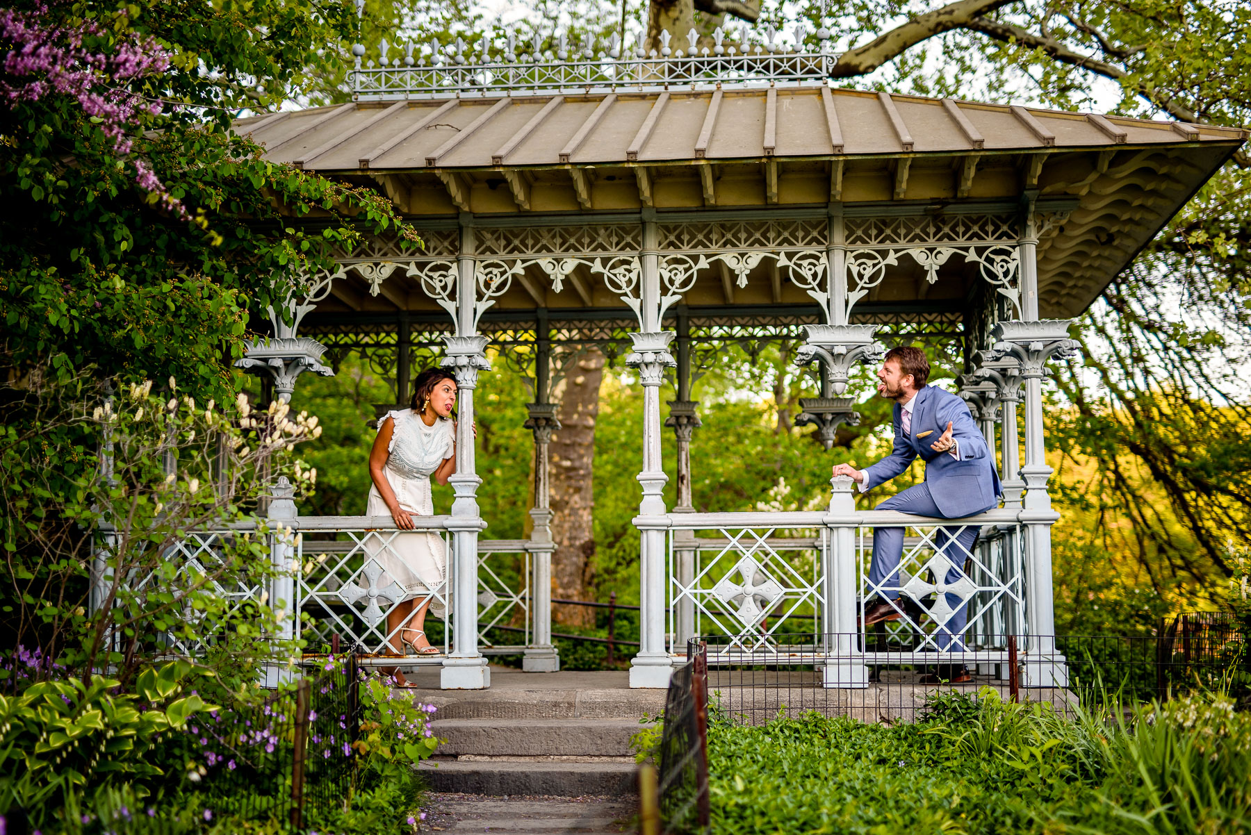 Central Park NYC Wedding ladies pavilion bride and groom fool ar