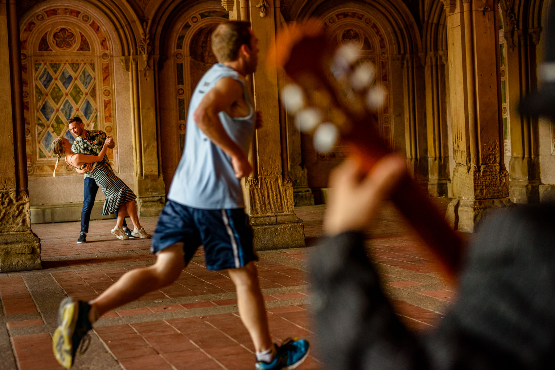 Central Park NYC Proposal Couple dances with guitat music