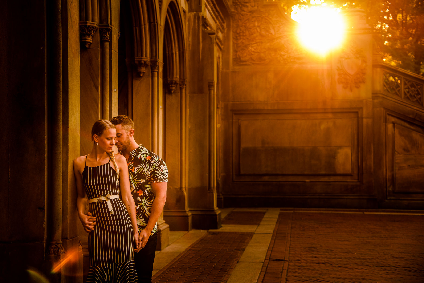 Central Park NYC couple bethesda terrace sunset