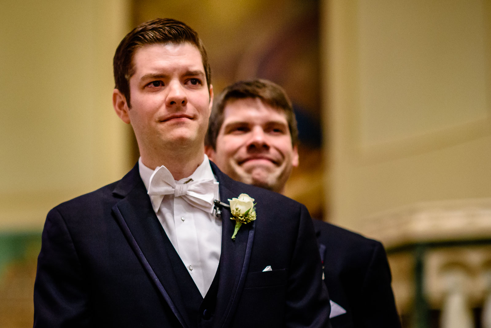 NYIT de Seversky Mansion Wedding groom cries looking at bride