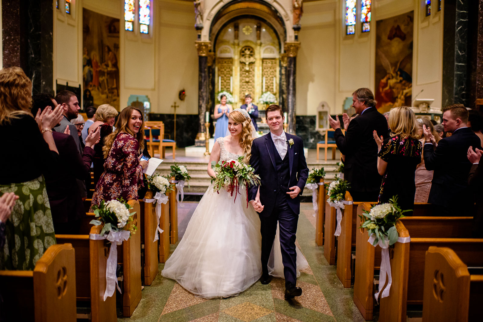 NYIT de Seversky Mansion Wedding bride and groom exit after cere