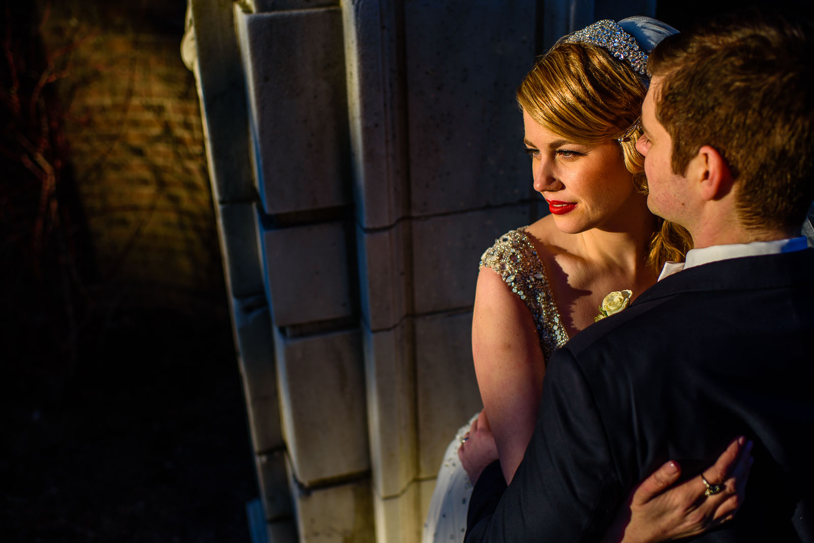 NYIT de Seversky Mansion Wedding bride and groom portrait sunset