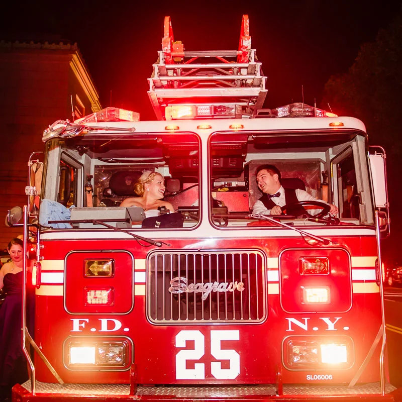 Landmark On the Park Wedding bride groom fire engine