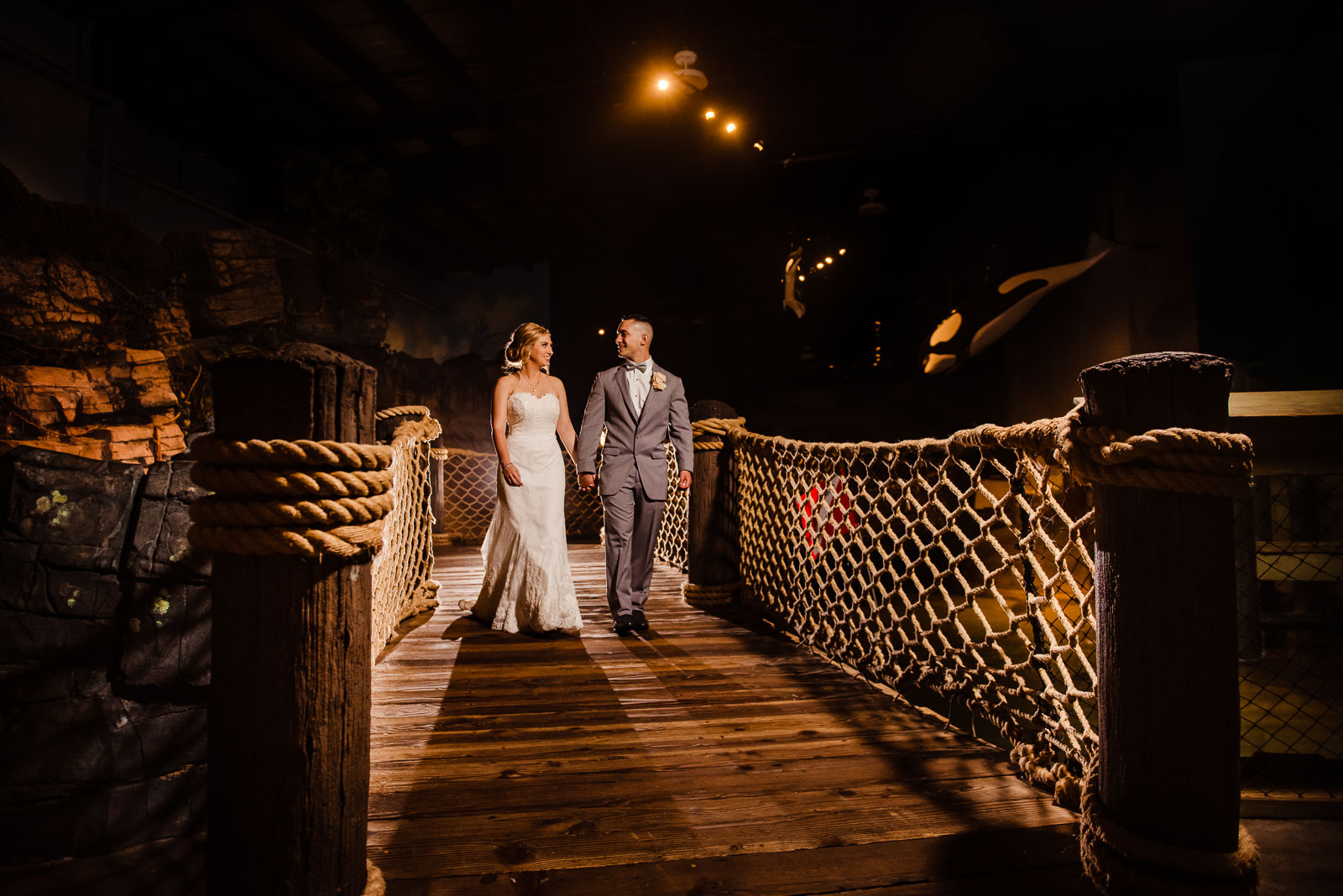 Couple's portrait on a bridge