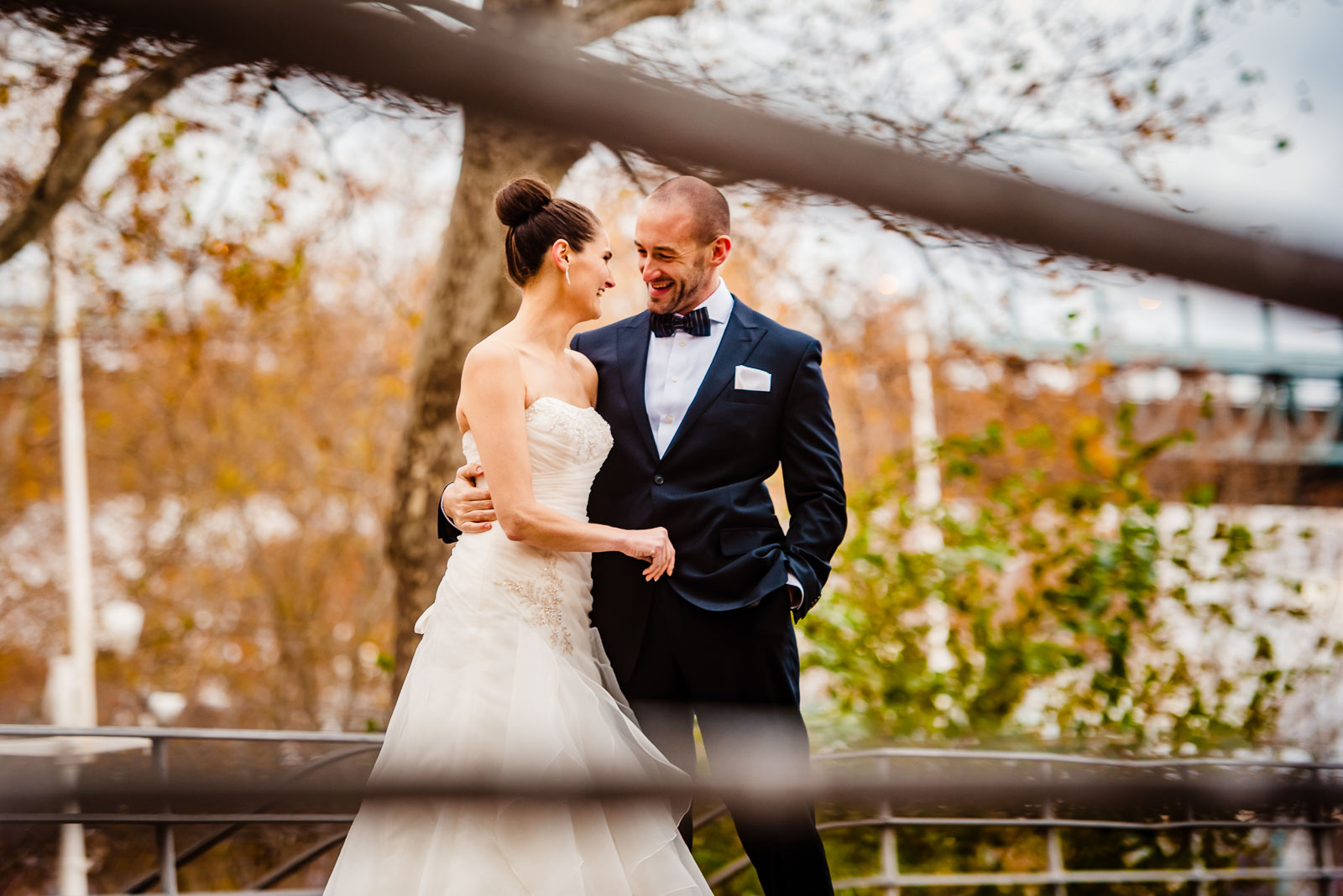  Bride's and groom portrait n Astoria Park in Queens 