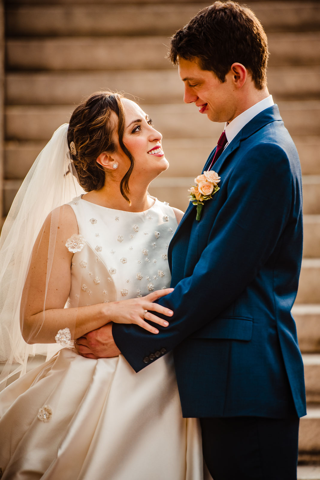 Bride and groom portrait on steps