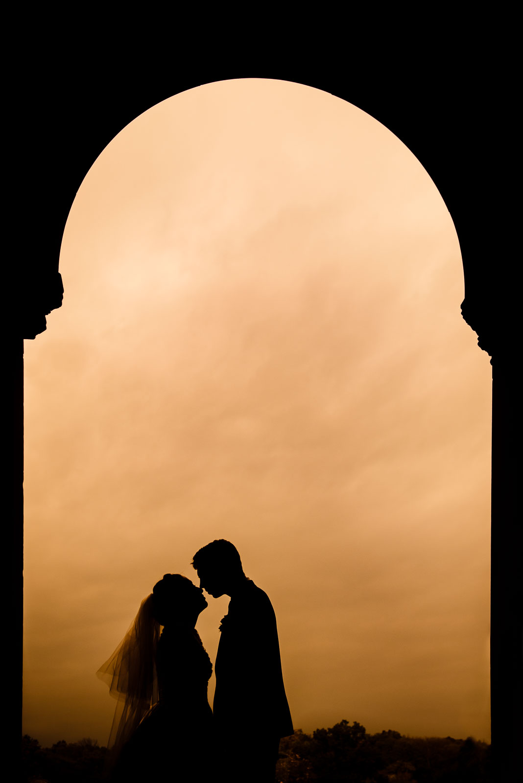 Bride and groom portrait at Bethesda Terrace 