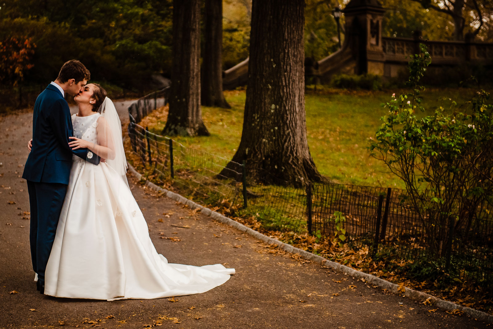 Bride and groom portrait in Central Park