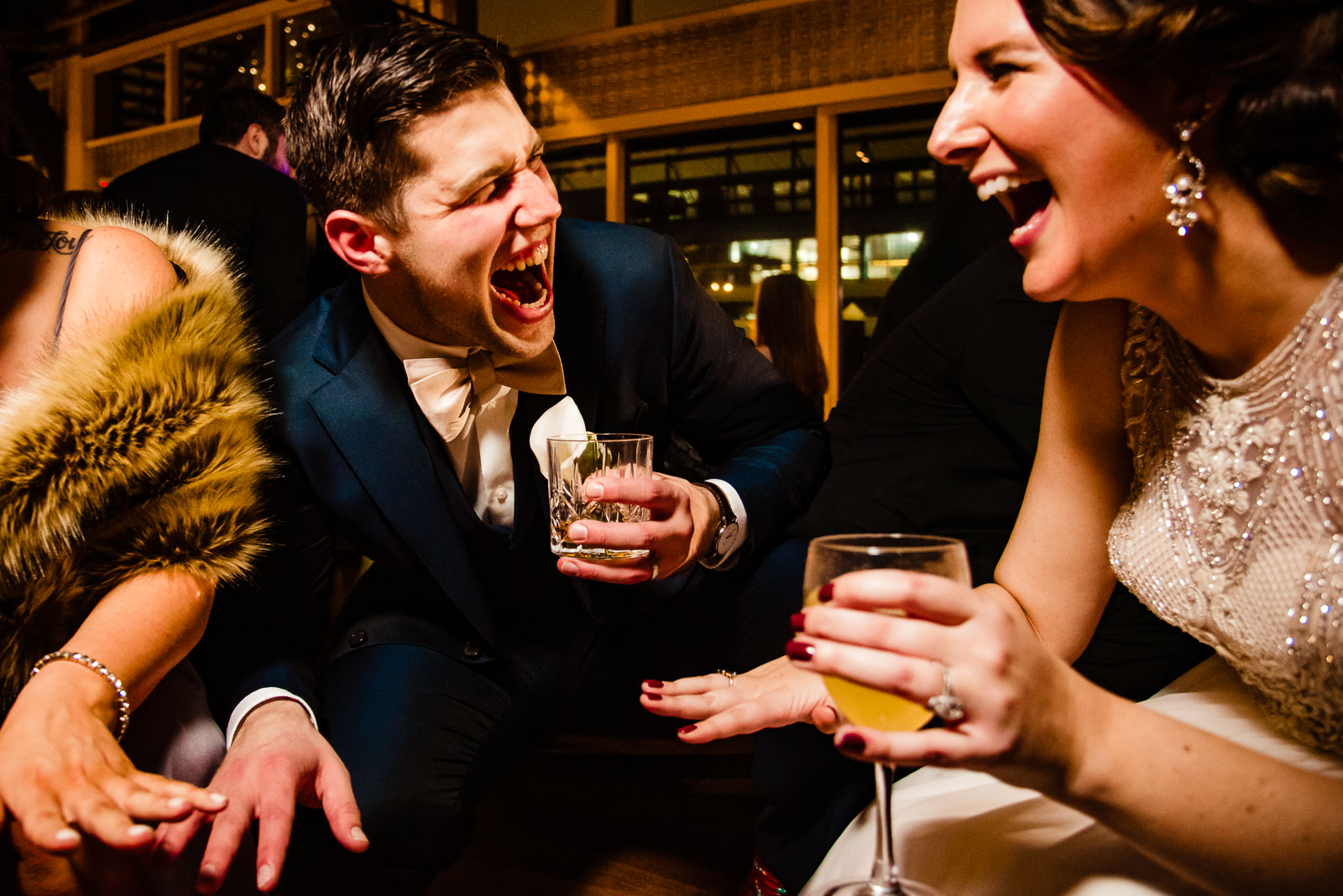 Bride and groom having a blast