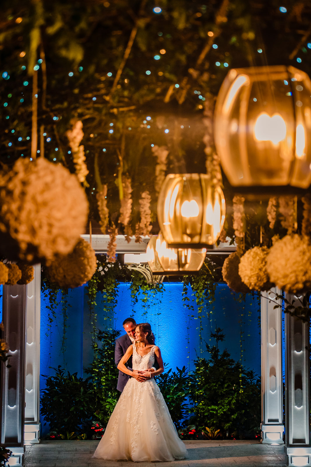 Bride and groom night portrait