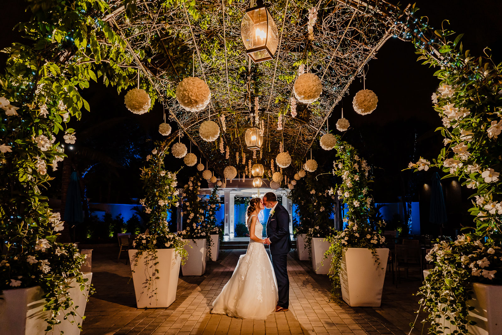 Bride and groom night portrait