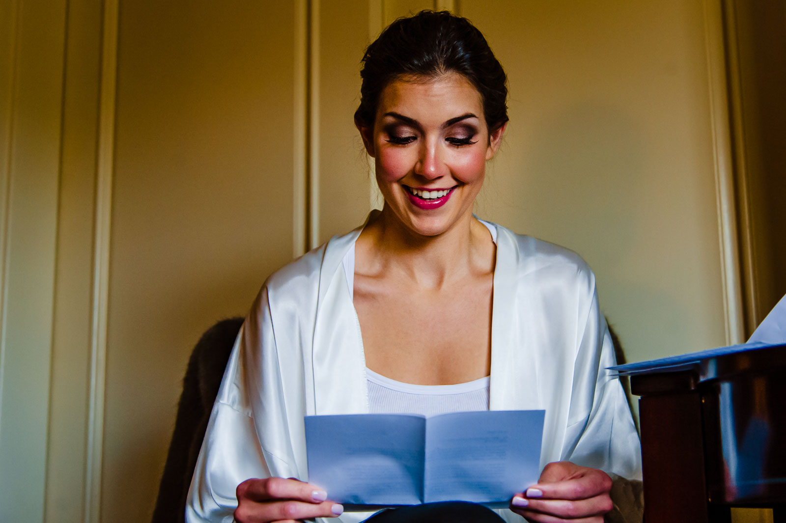Bride reads a letter from groom