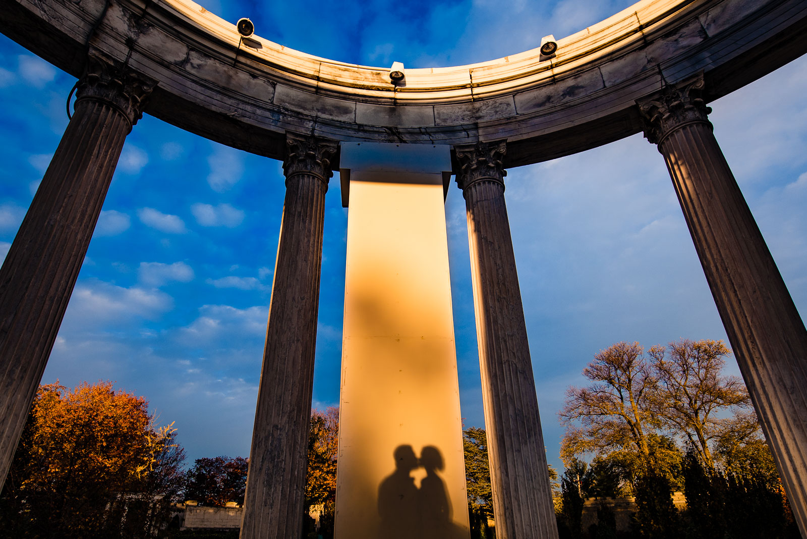 Bride and groom shadow portrait