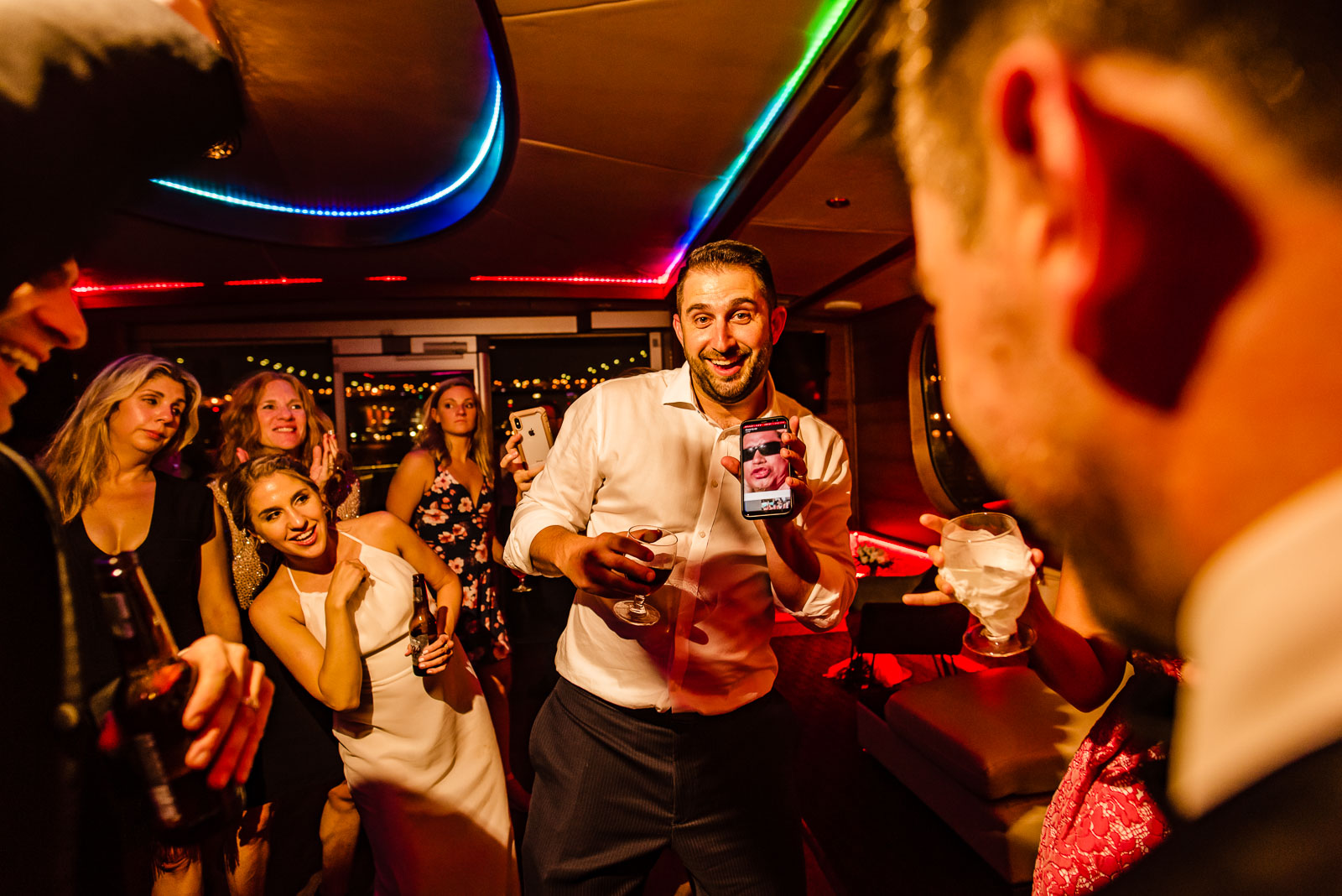 Guests dance during reception