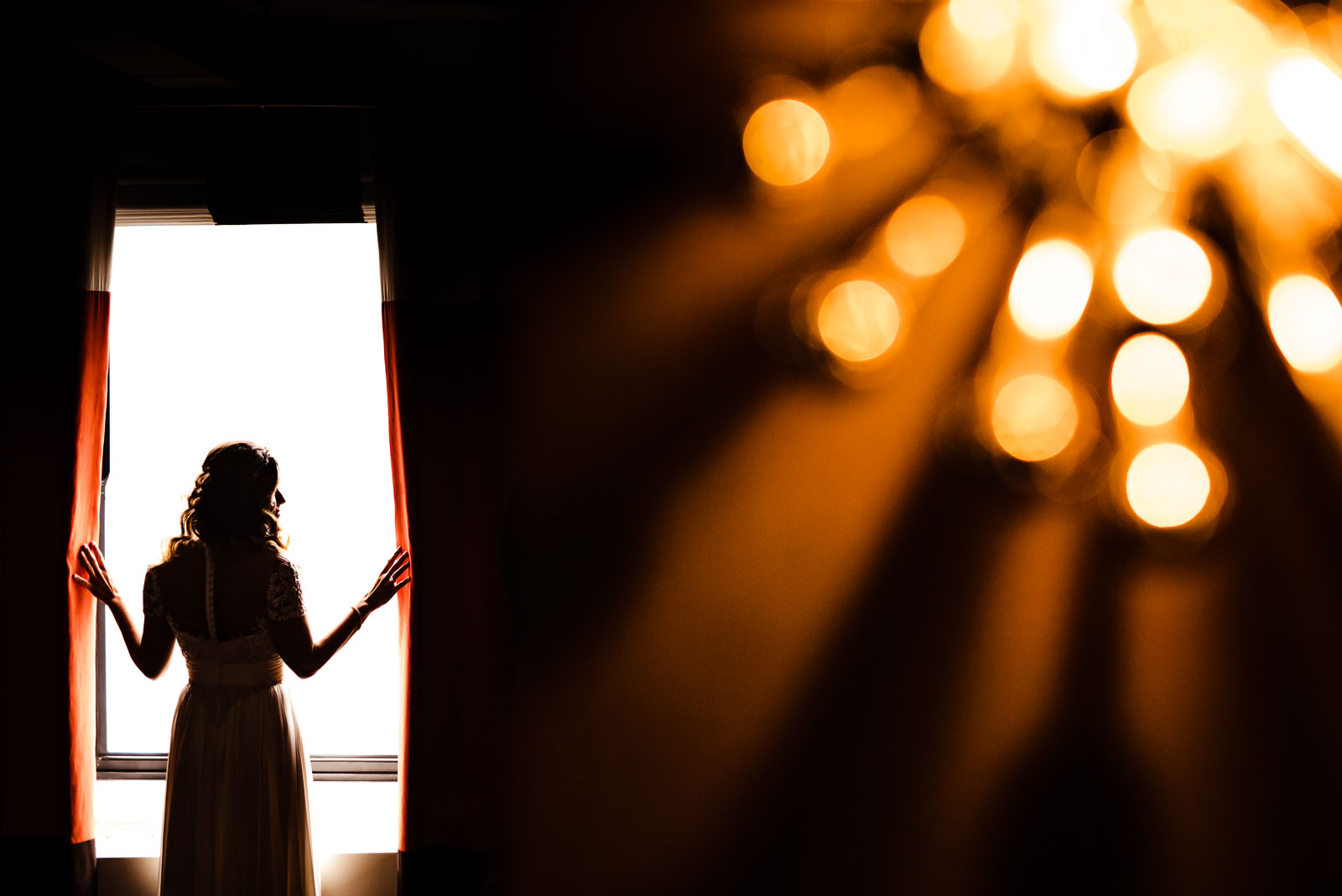 Bride by window portrait