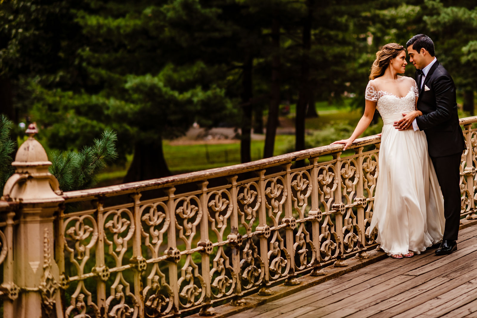 Brdie and groom portrait on bridge