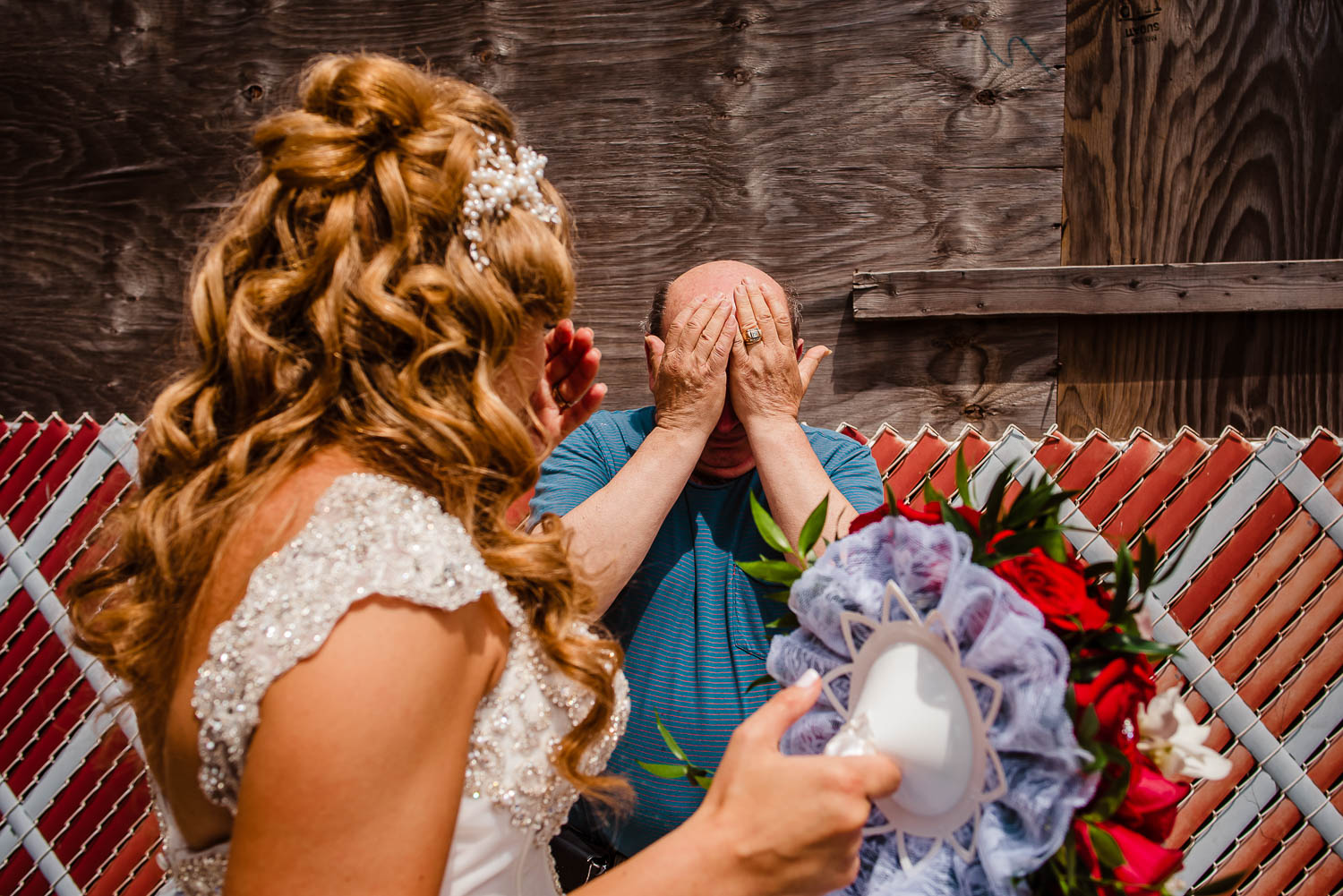 NYC wedding bride and dad cry