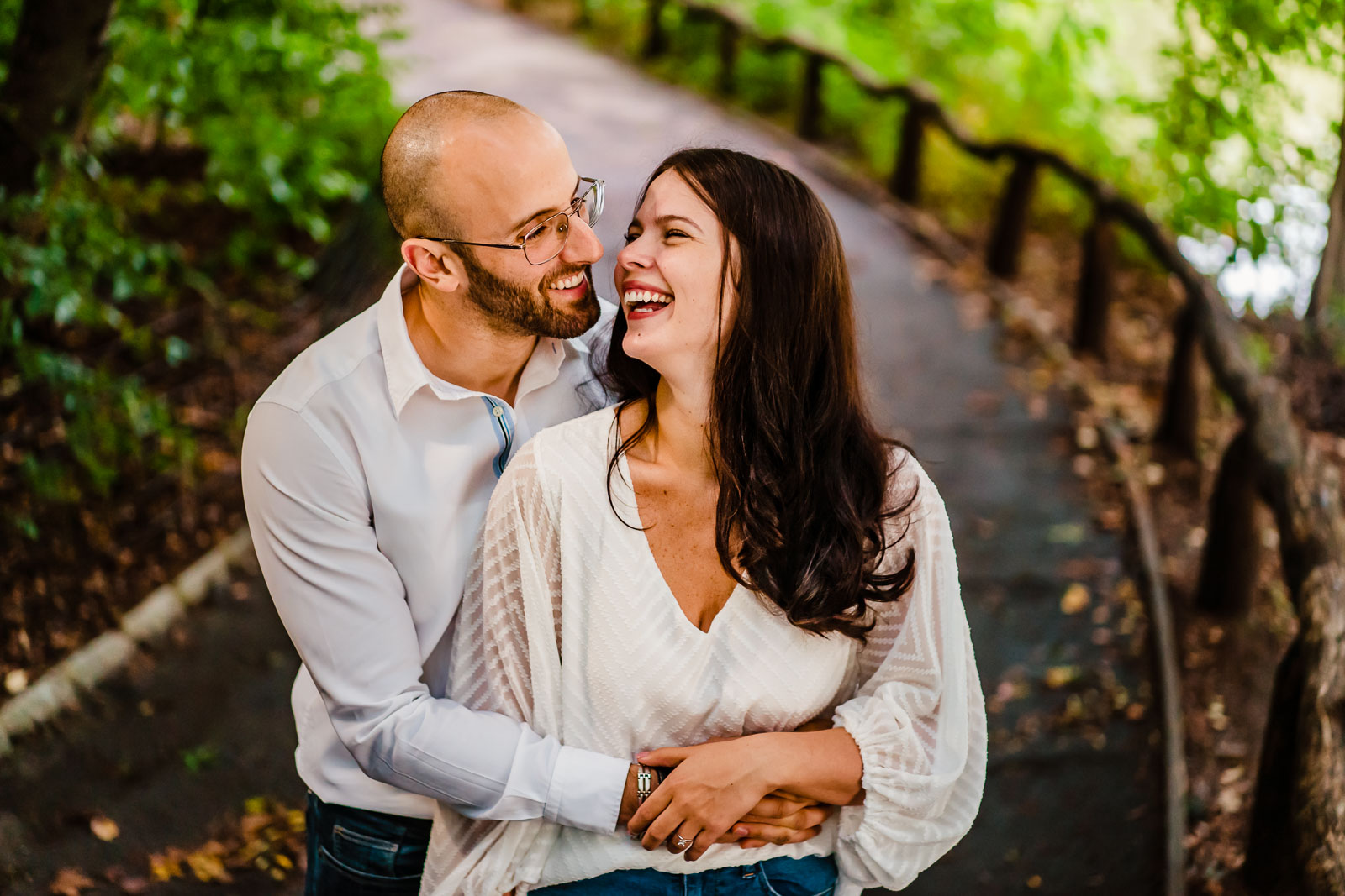 Couple laughs in Central Park