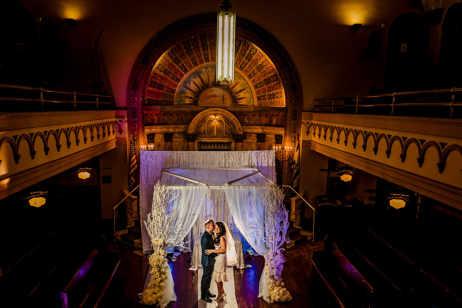 Bride and groom portrait at Park Slope Jewish center