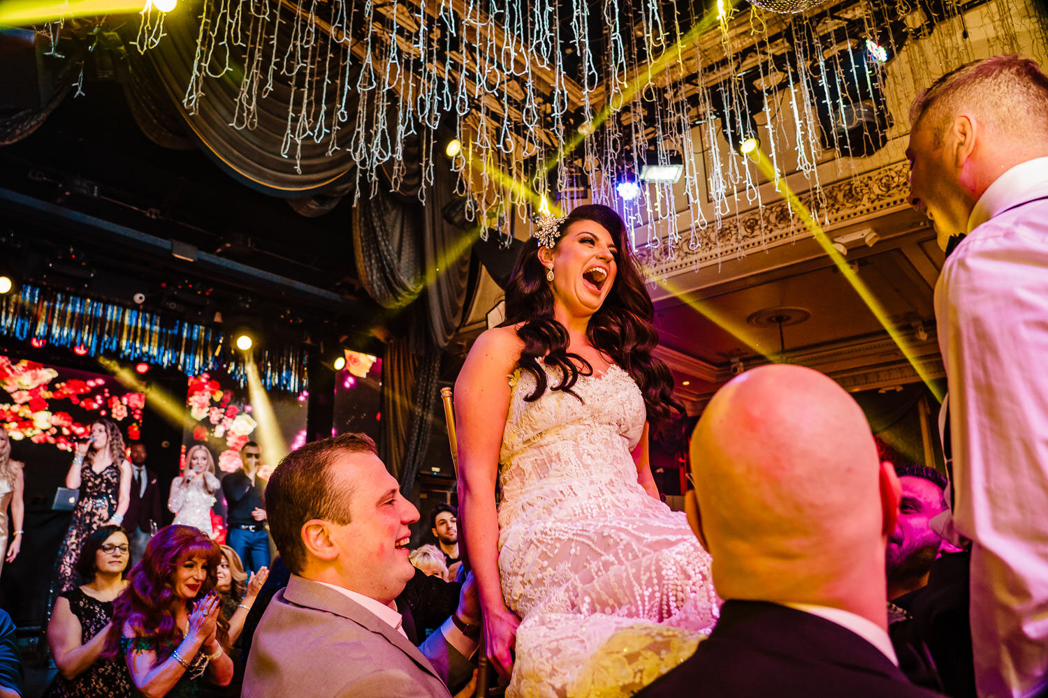 Bride and groom hora chair dance at Baku Palace Restaurant