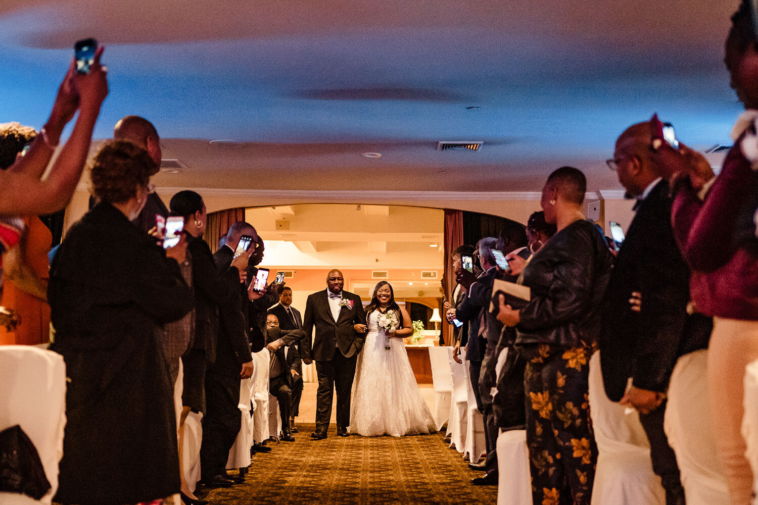 Bride and her dad enter for the ceremony at The Metropolitan Caterers in Glen Cove 