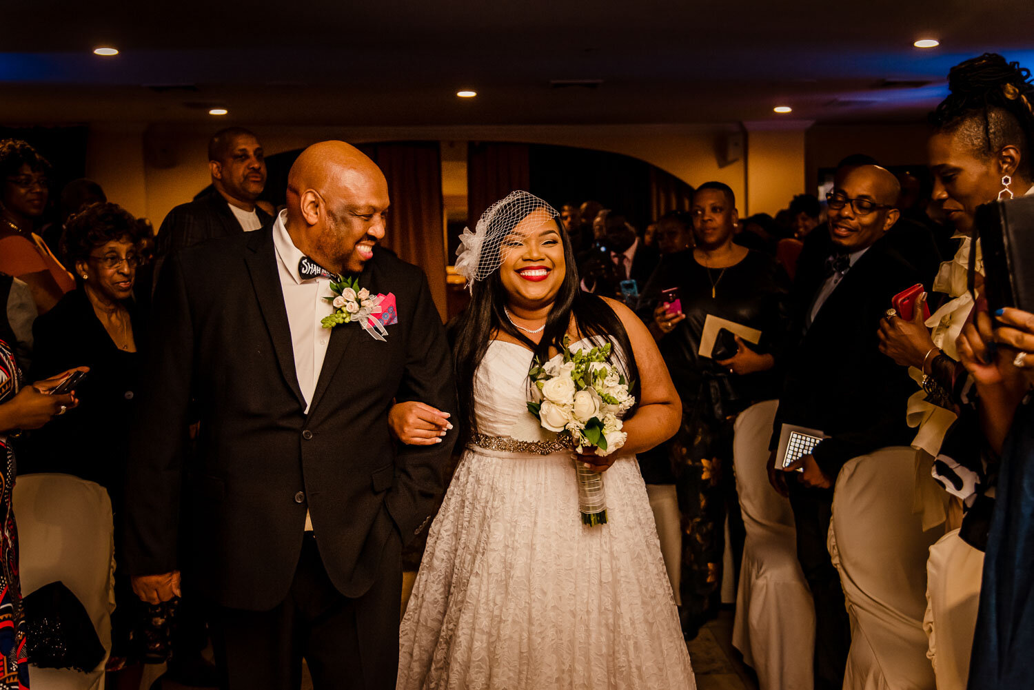 Bride and her dad enter for the ceremony at The Metropolitan Caterers in Glen Cove 