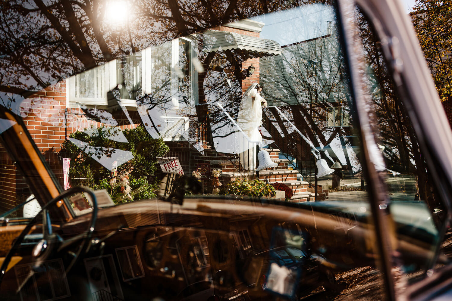 Bride and her dad come out of the house after preparations