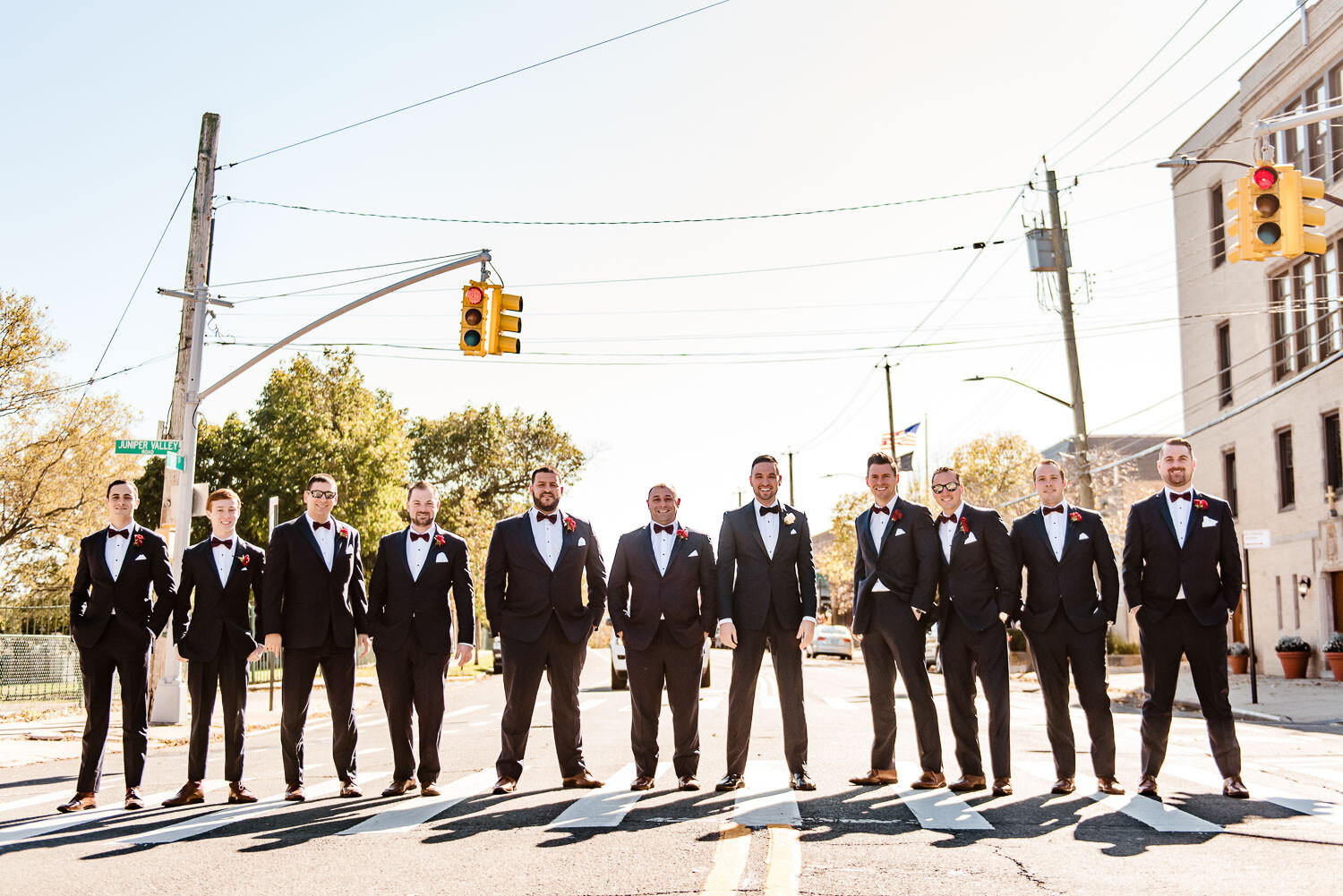 Groomsmen on the road before the ceremony