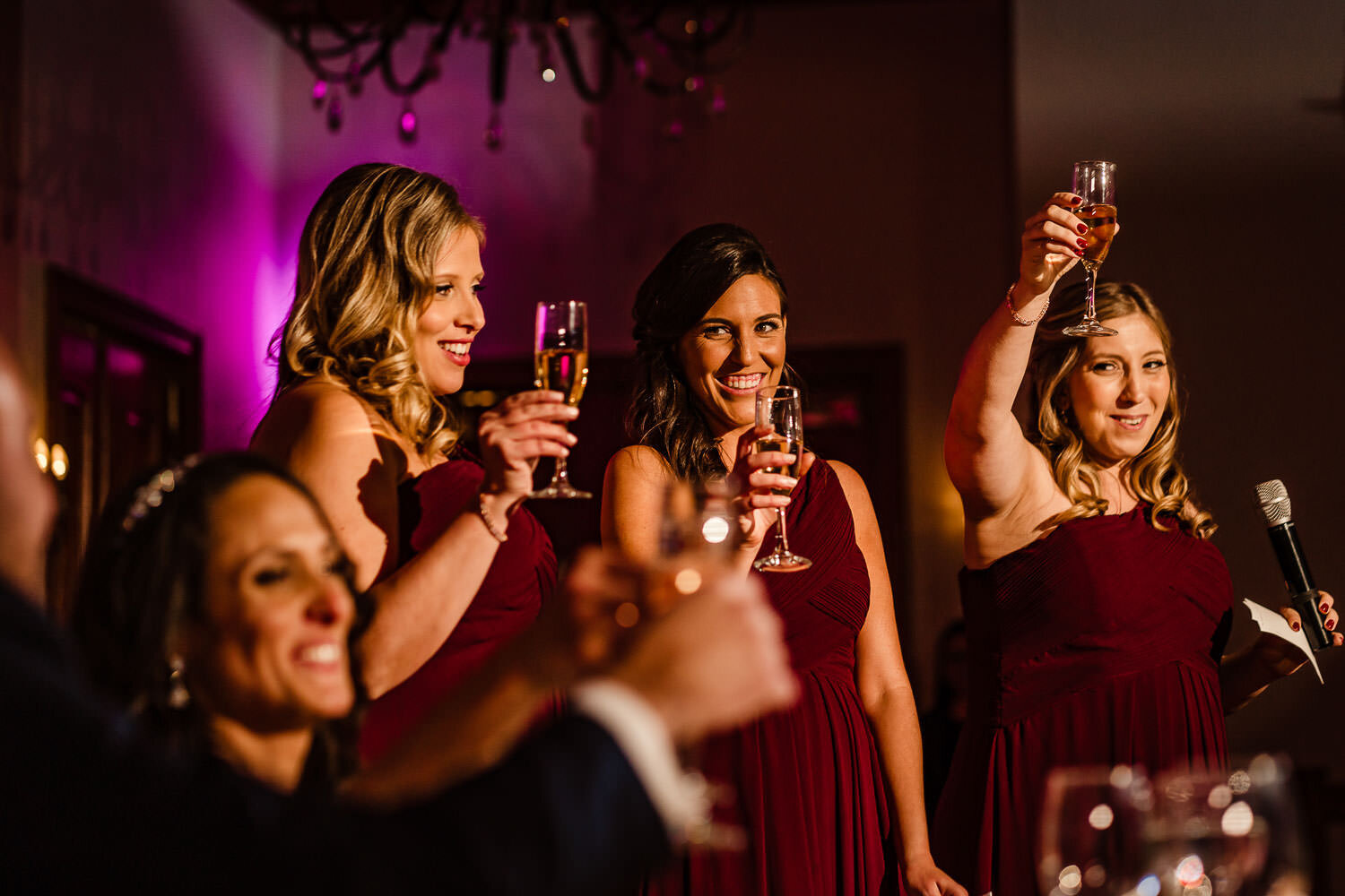 Bridesmaids toasts to newlyweds at Royalton on the Greens in Mel