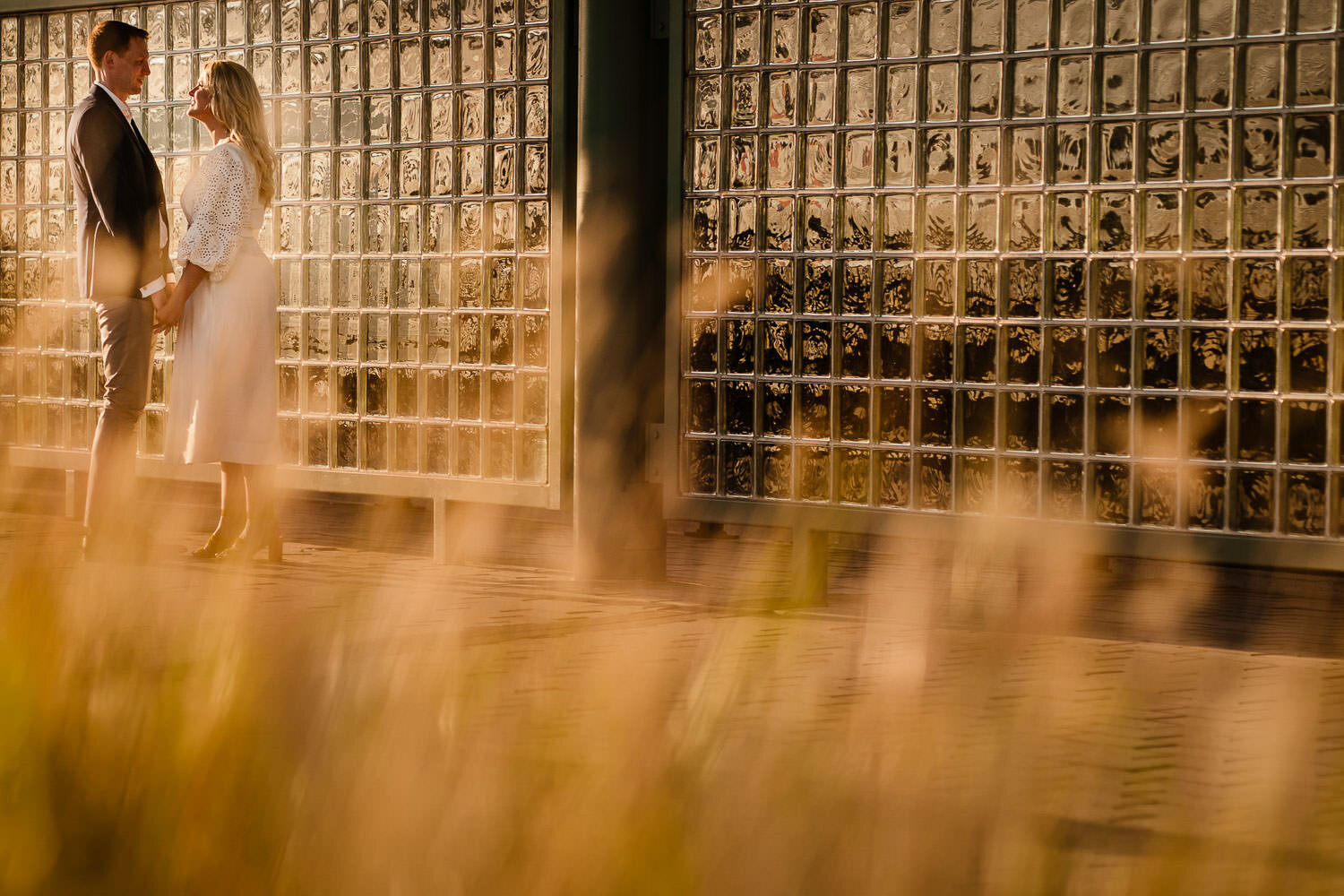 Couple's portrait at sunset at Hoboken train station