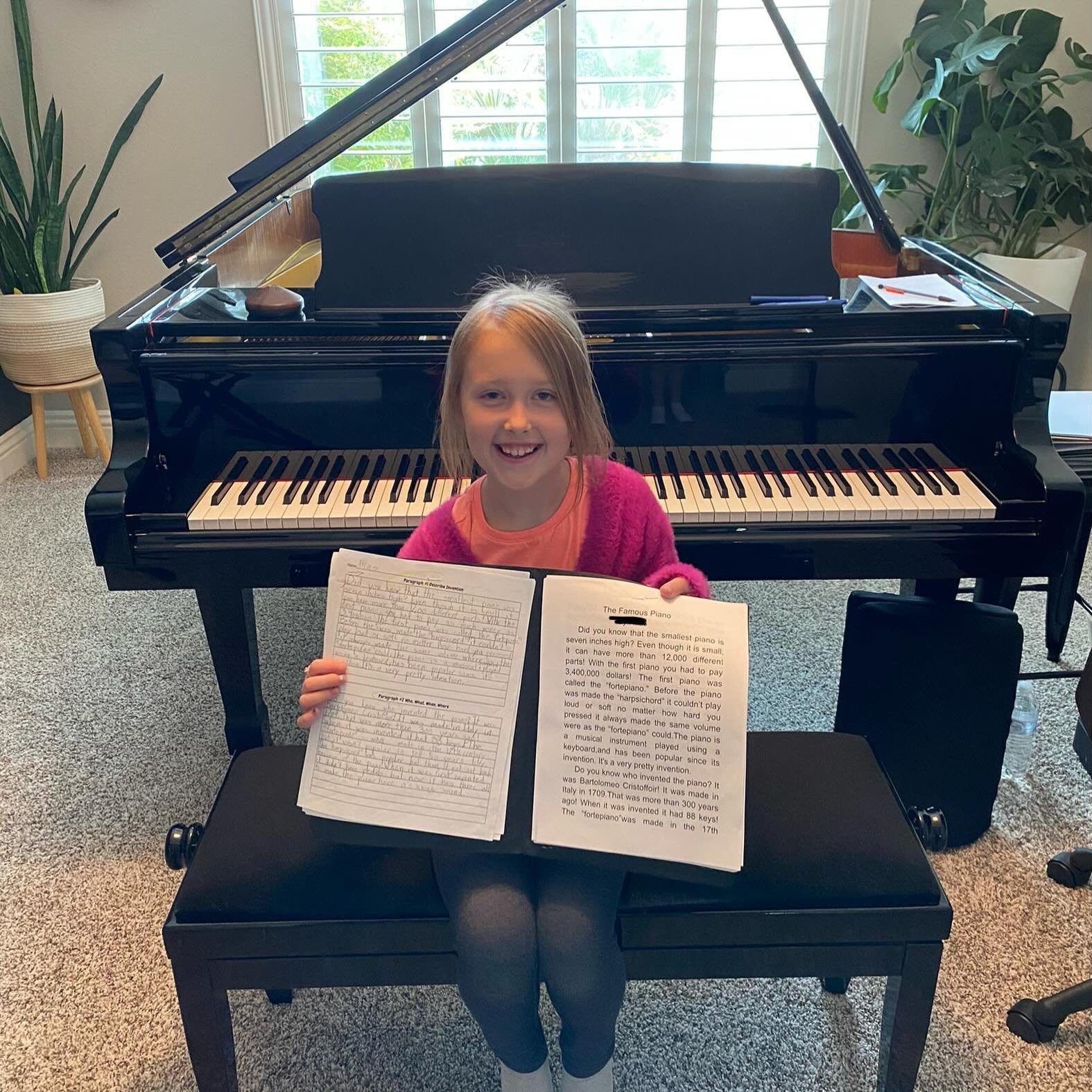 This beautiful girl had to write a report at school about an invention - and she chose the piano!

She not only got top marks but was also so excited about her choice of invention that she had to bring her finished report to her lesson so I could rea
