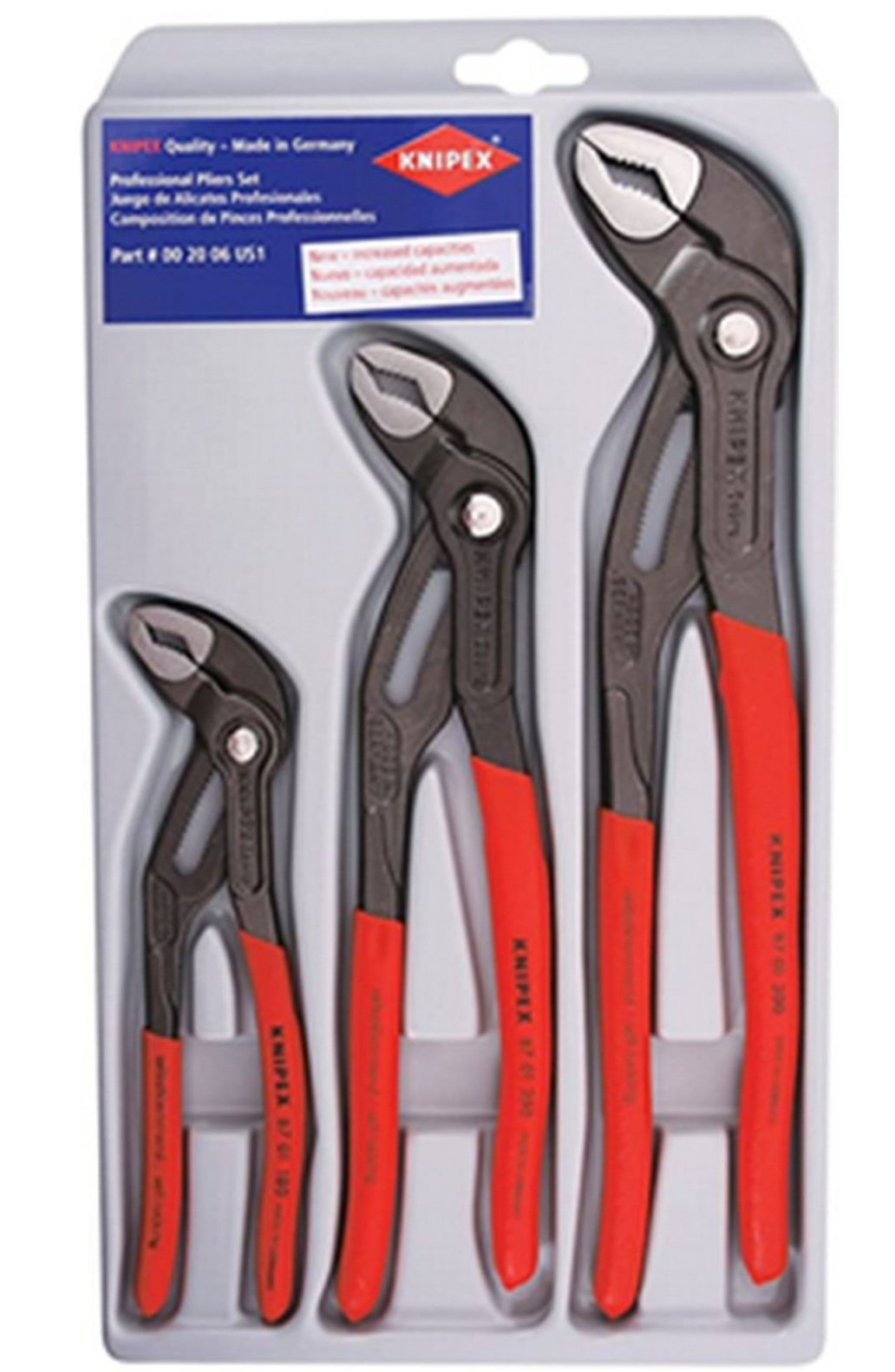 KNIPEX Tools - 3 Piece Cobra Pliers Set (7, 10, &amp; 12)