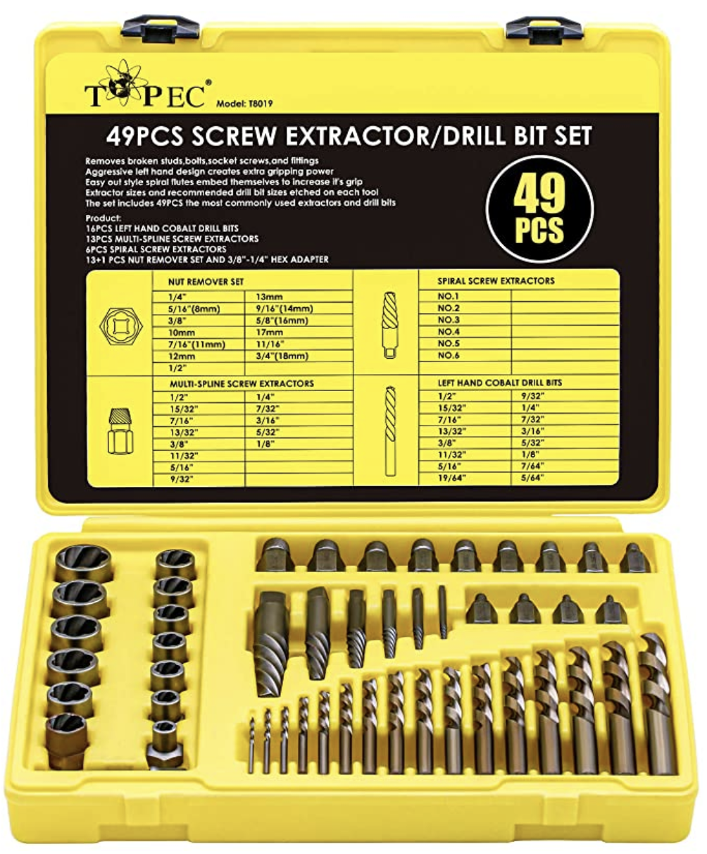 Topec 49pcs Screw Extractor/Drill Bit Set