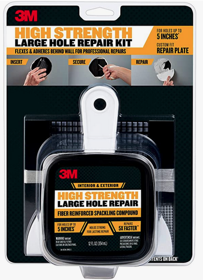 3M High Strength Large Hole Repair Kit with 12 fl. oz Compound, Self-Adhesive Back Plate, Putty Knife and Sanding Pad 