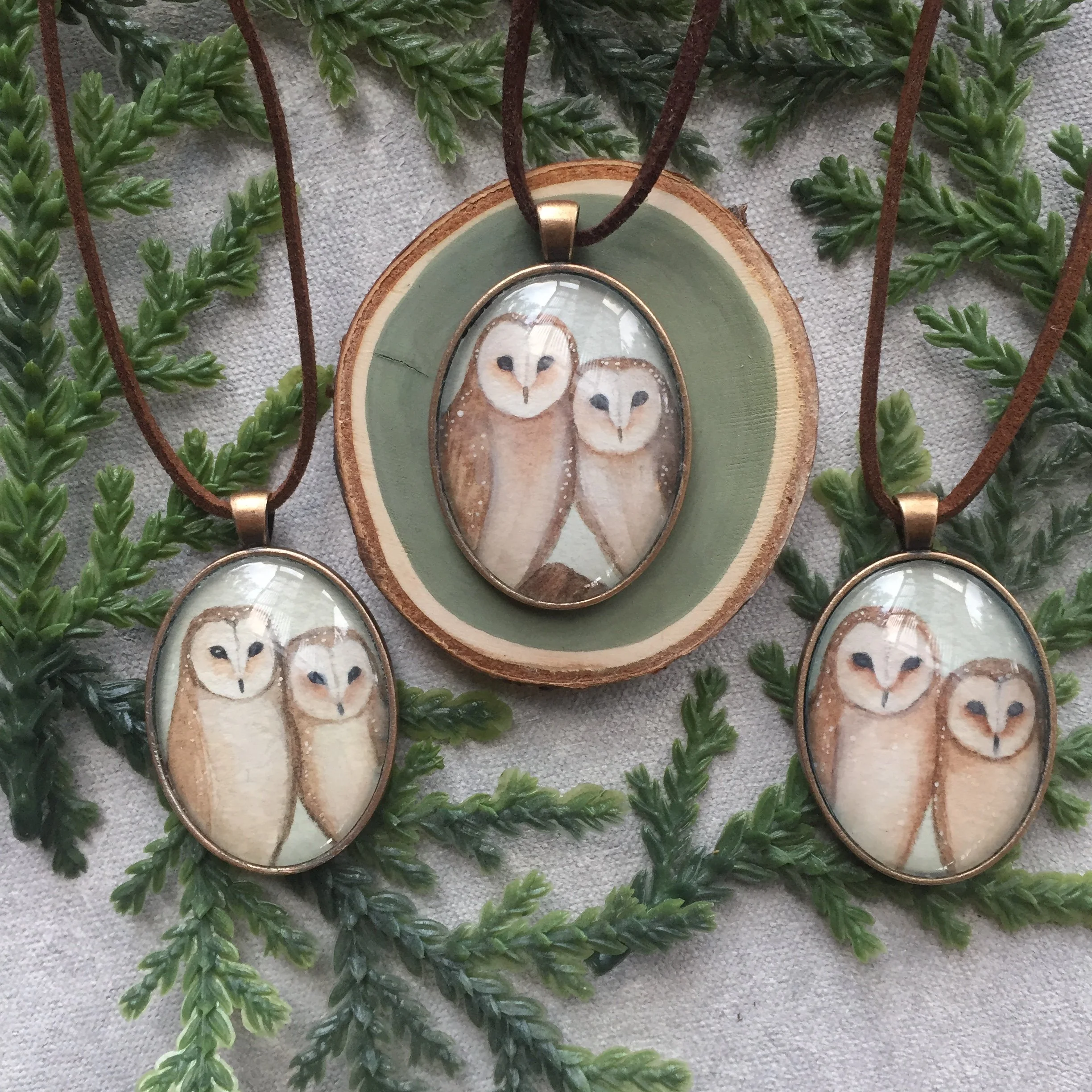 Original Artwork Pendant- Owl Duo