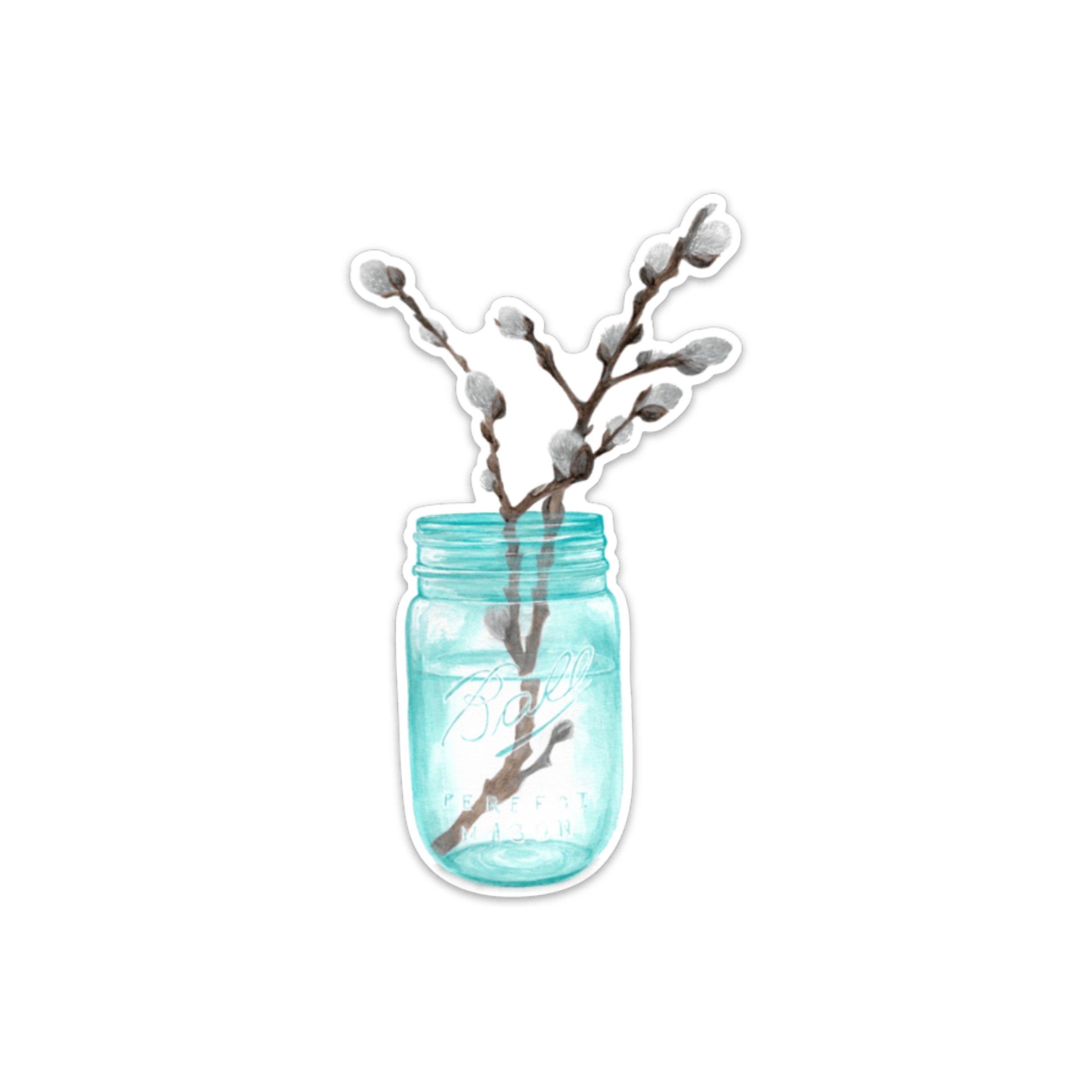 | MASON JAR WITH PUSSYWILLOWS | 3" | 5" Vinyl Sticker