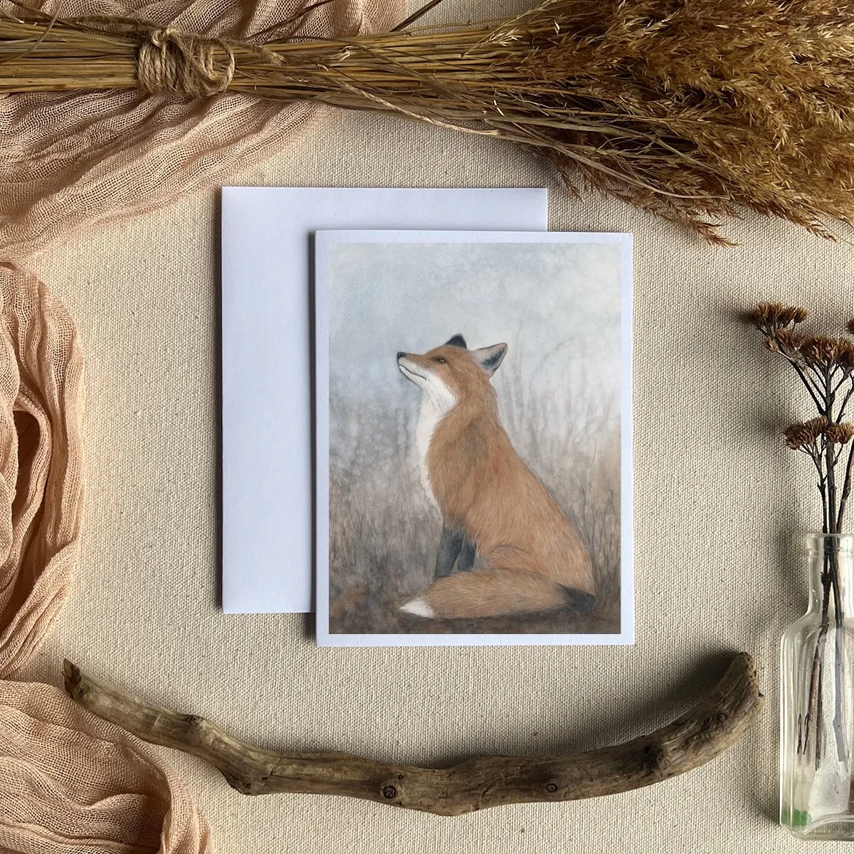 | WAITING FOR SNOW FOX | GREETING CARD