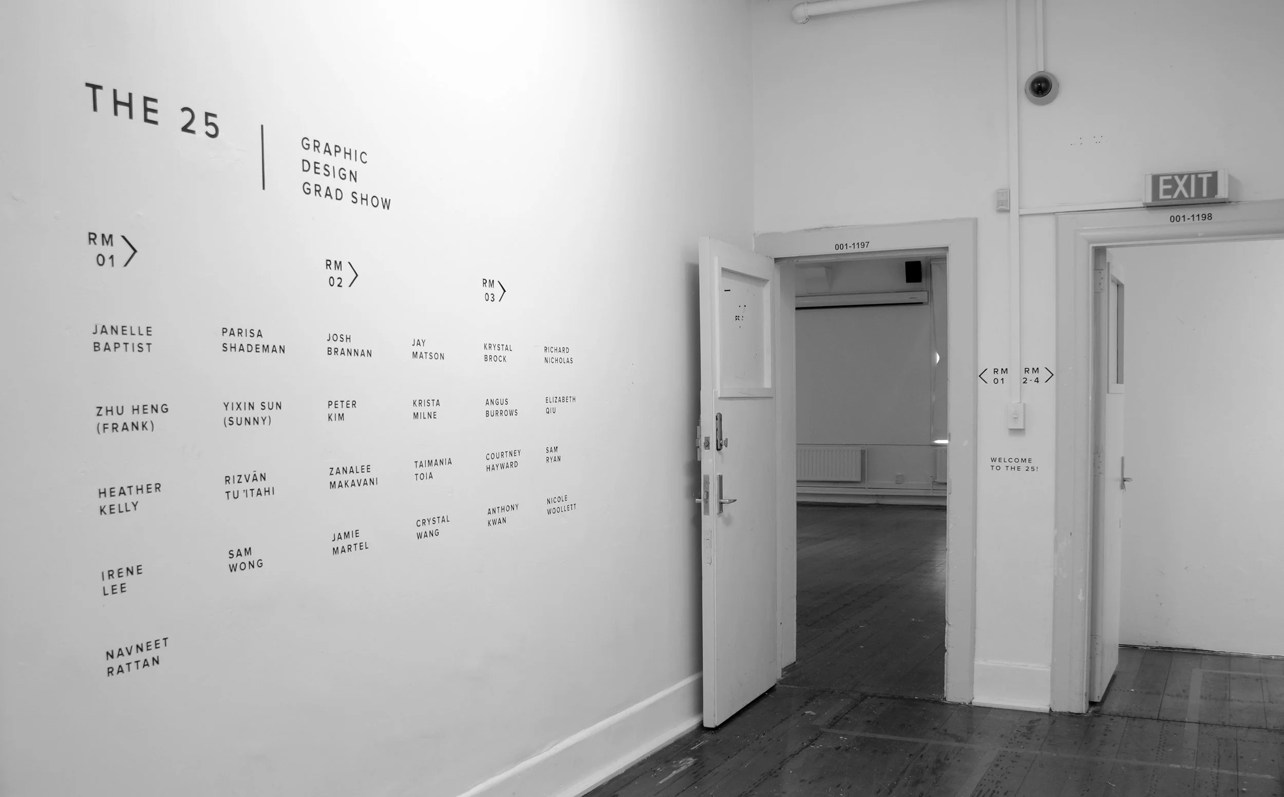 Vinyl cut wayfinding, showing the members and which rooms they were displaying in