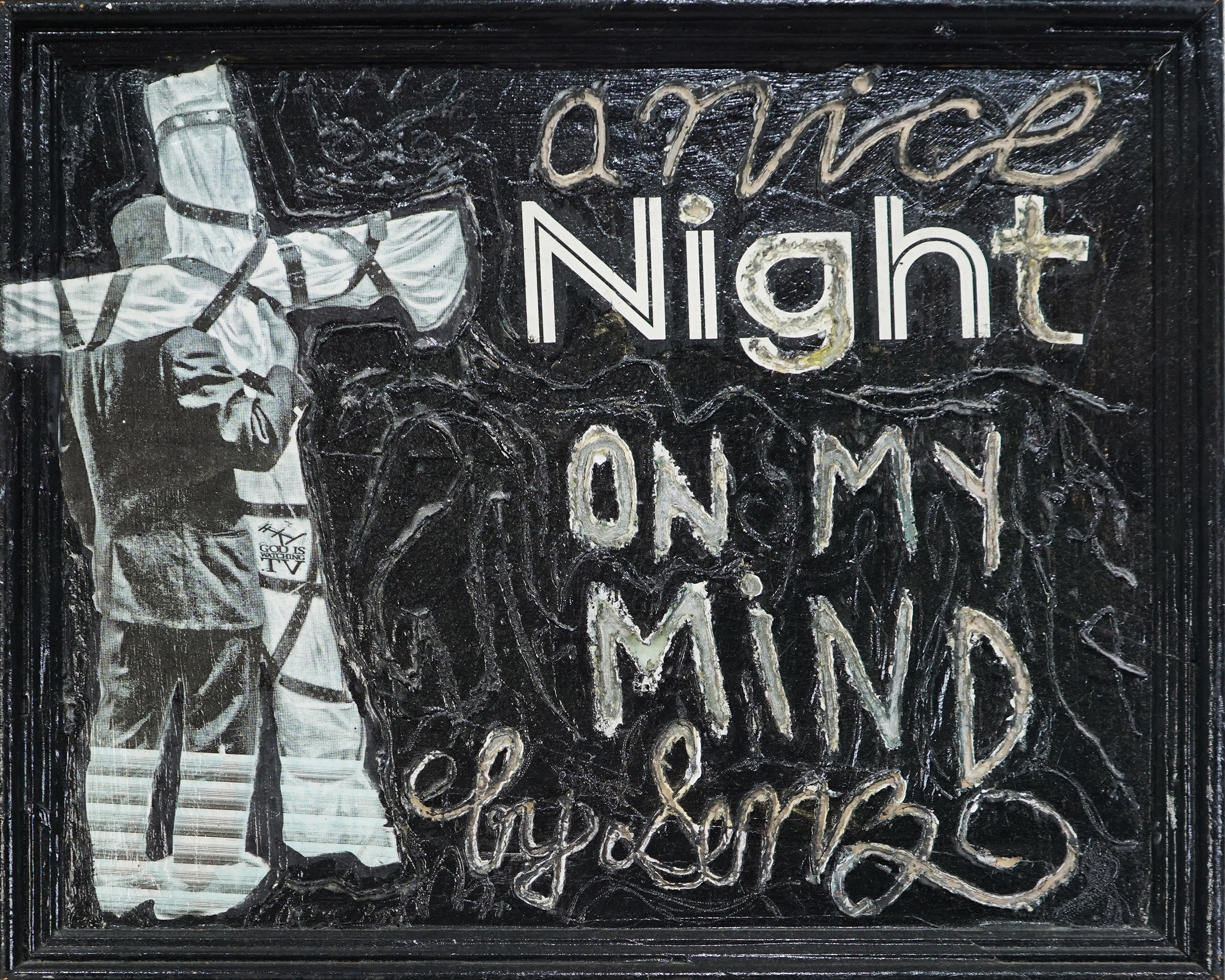 A nice night on my mind, 2015 - Oil, paper on glass - 11.5" x 13" (29 x 33cm)