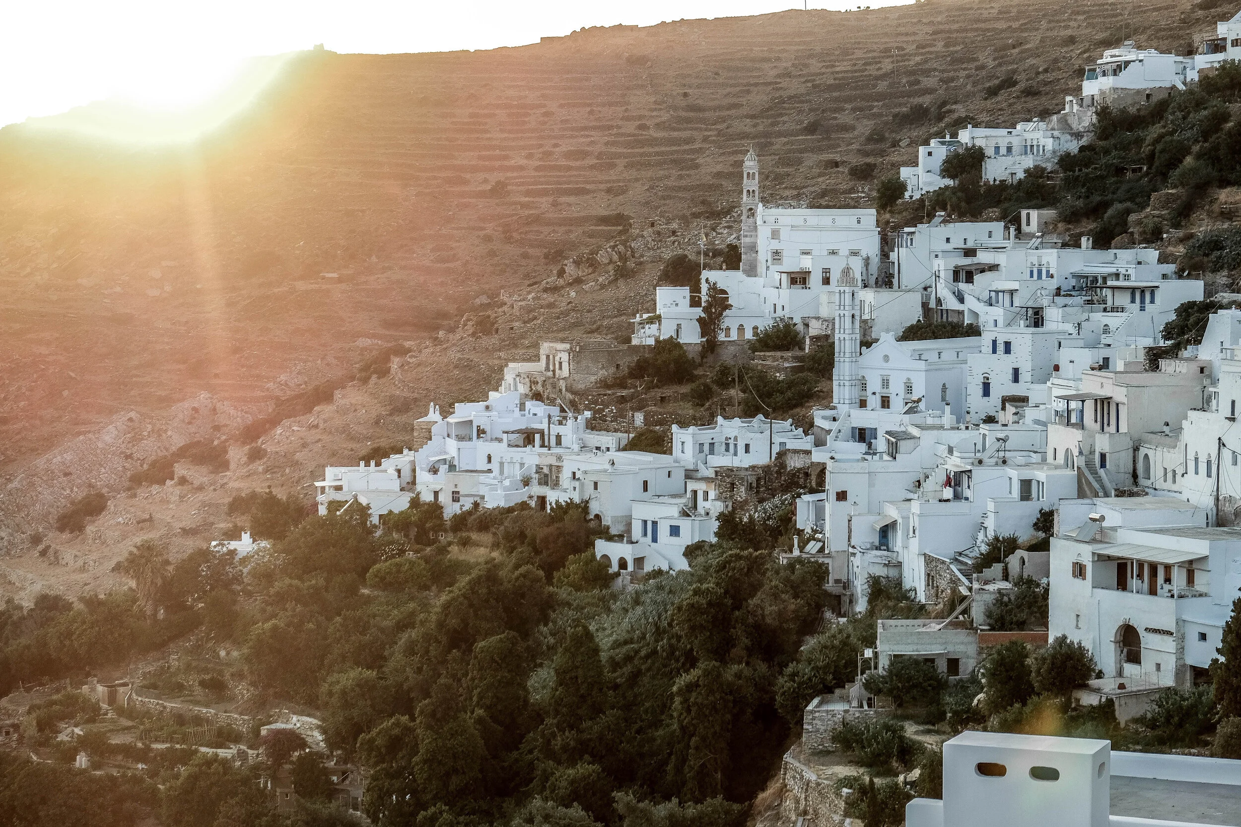 The beautiful cliffside village of Kardiani, the greenest on the island of Tinos and famous for its natural springs.