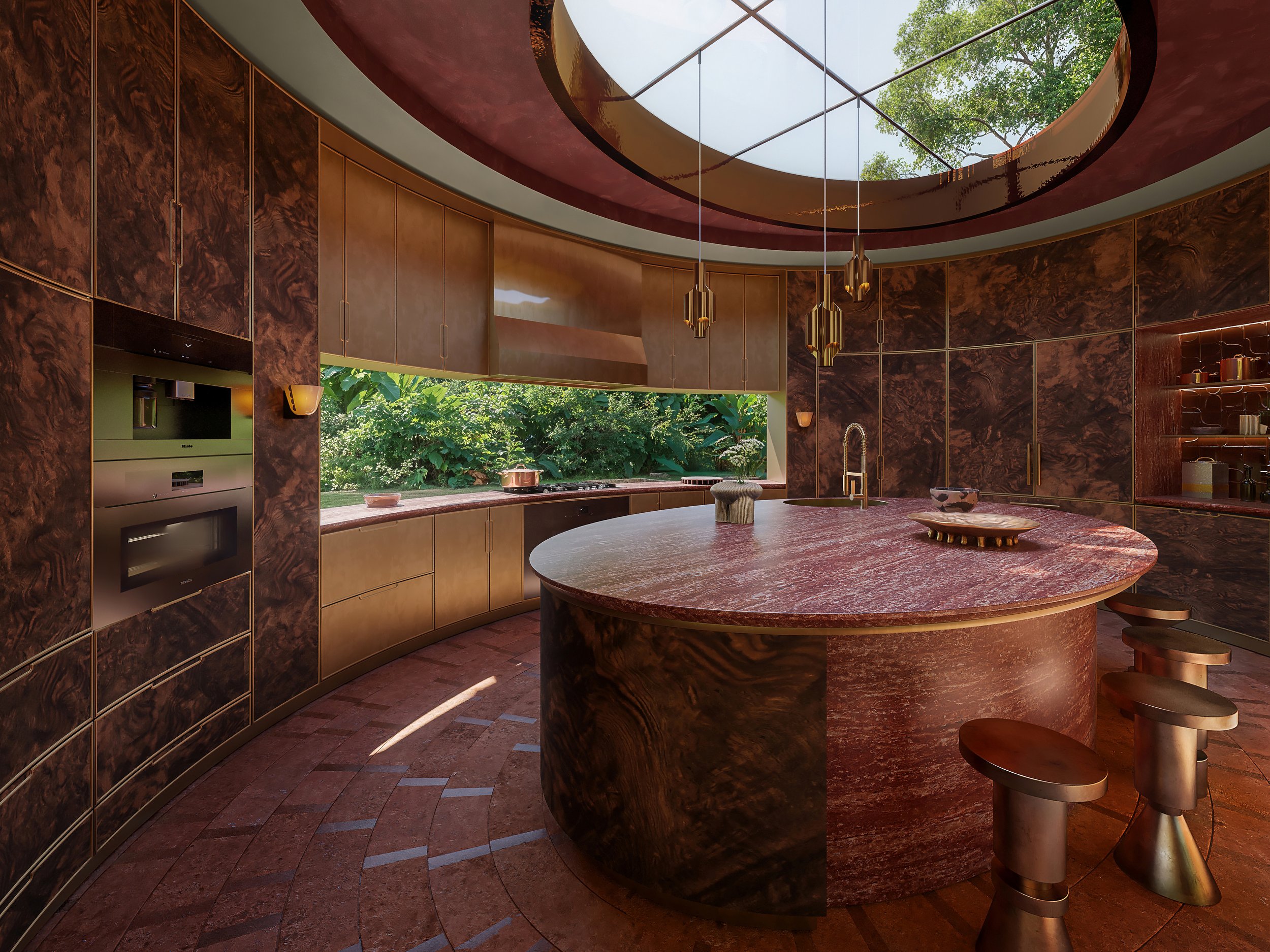 modern kitchen design pink travertine Luis fernandez miele